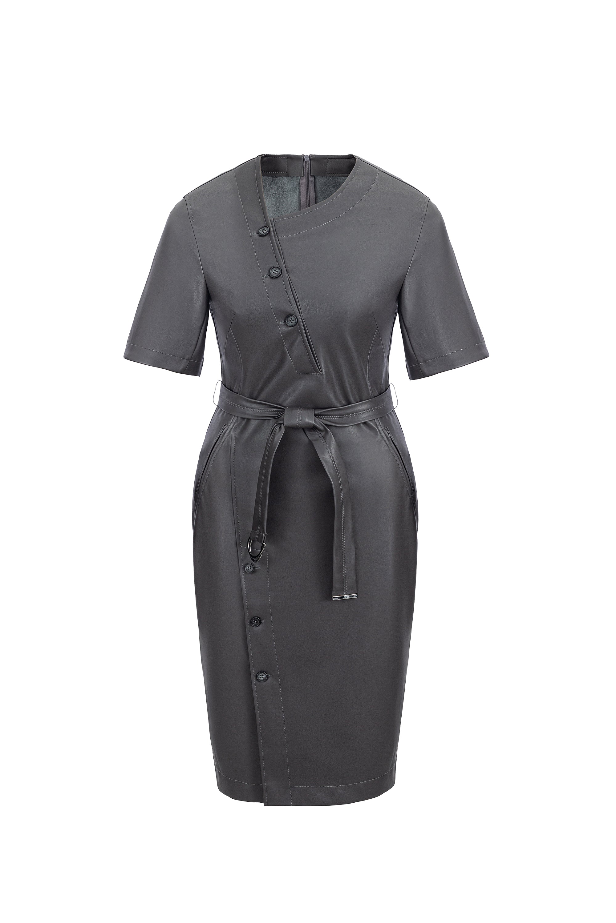 Faux Leather Dress in Slate Urbancode London