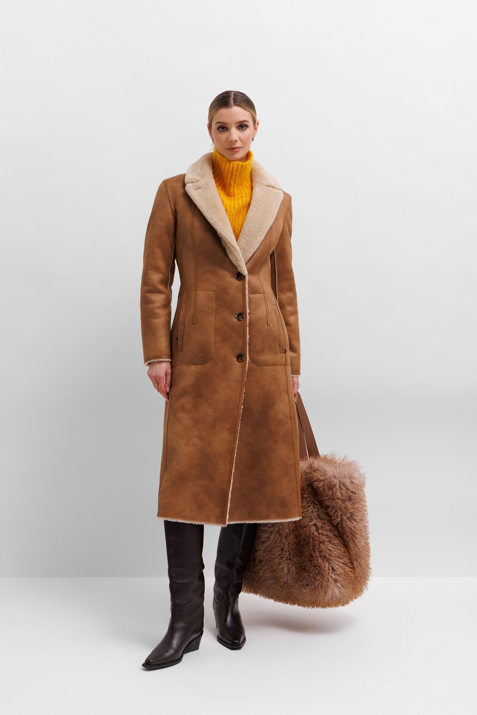 Reversible Fitted coat in Camel cream Urbancode London