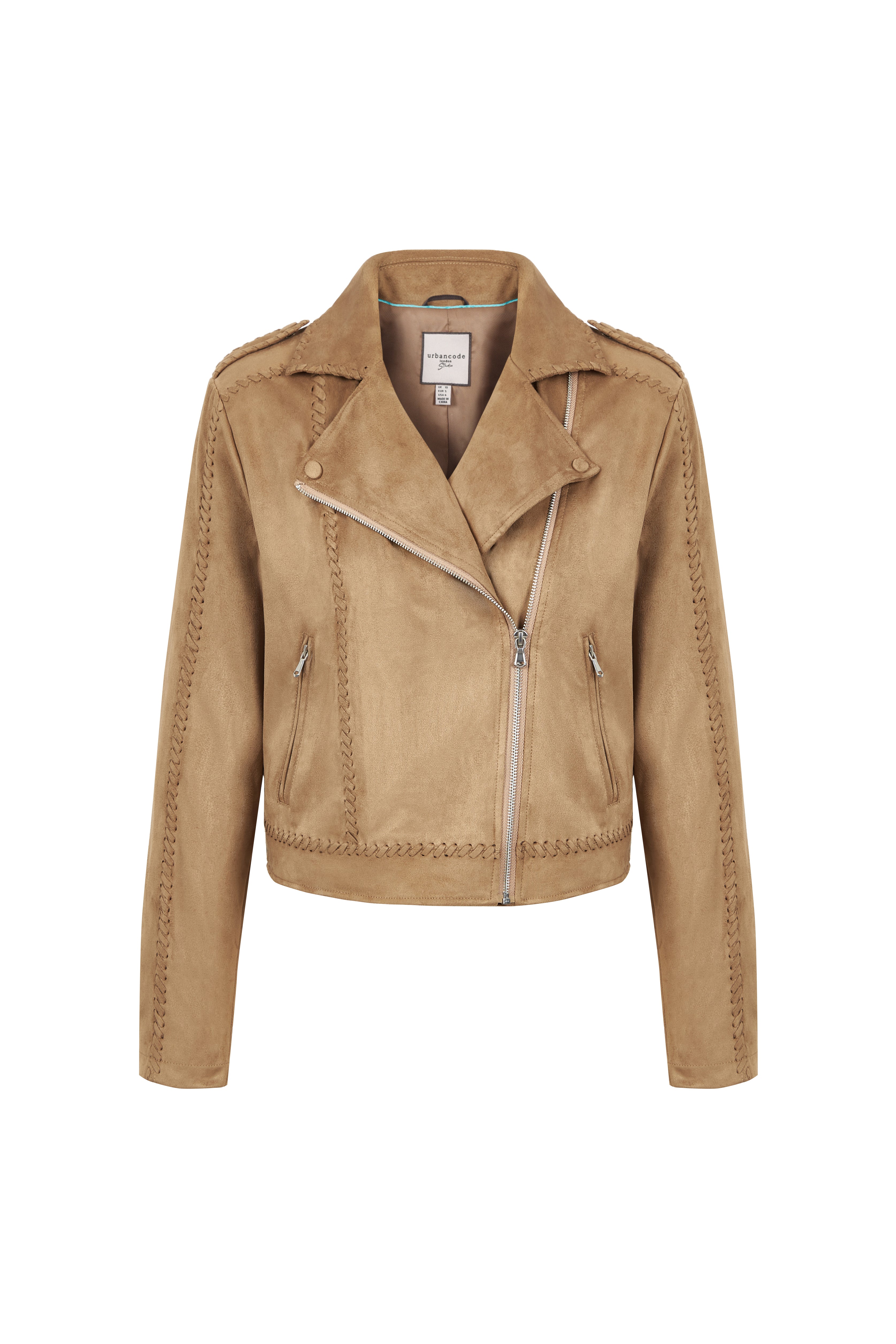 レザージャケット・コート URBANCODE FAUX SUEDE LEATHER JACKET Faux Suede Fit Biker Jacket in Caramel – Urbancode London