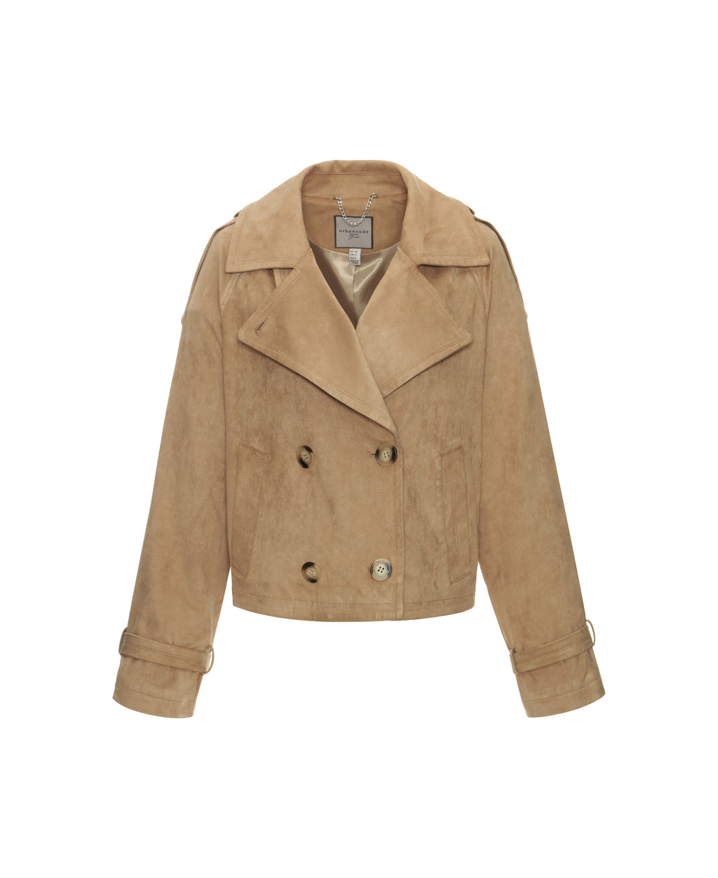 Faux Suede Trench Jacket in Biscuit