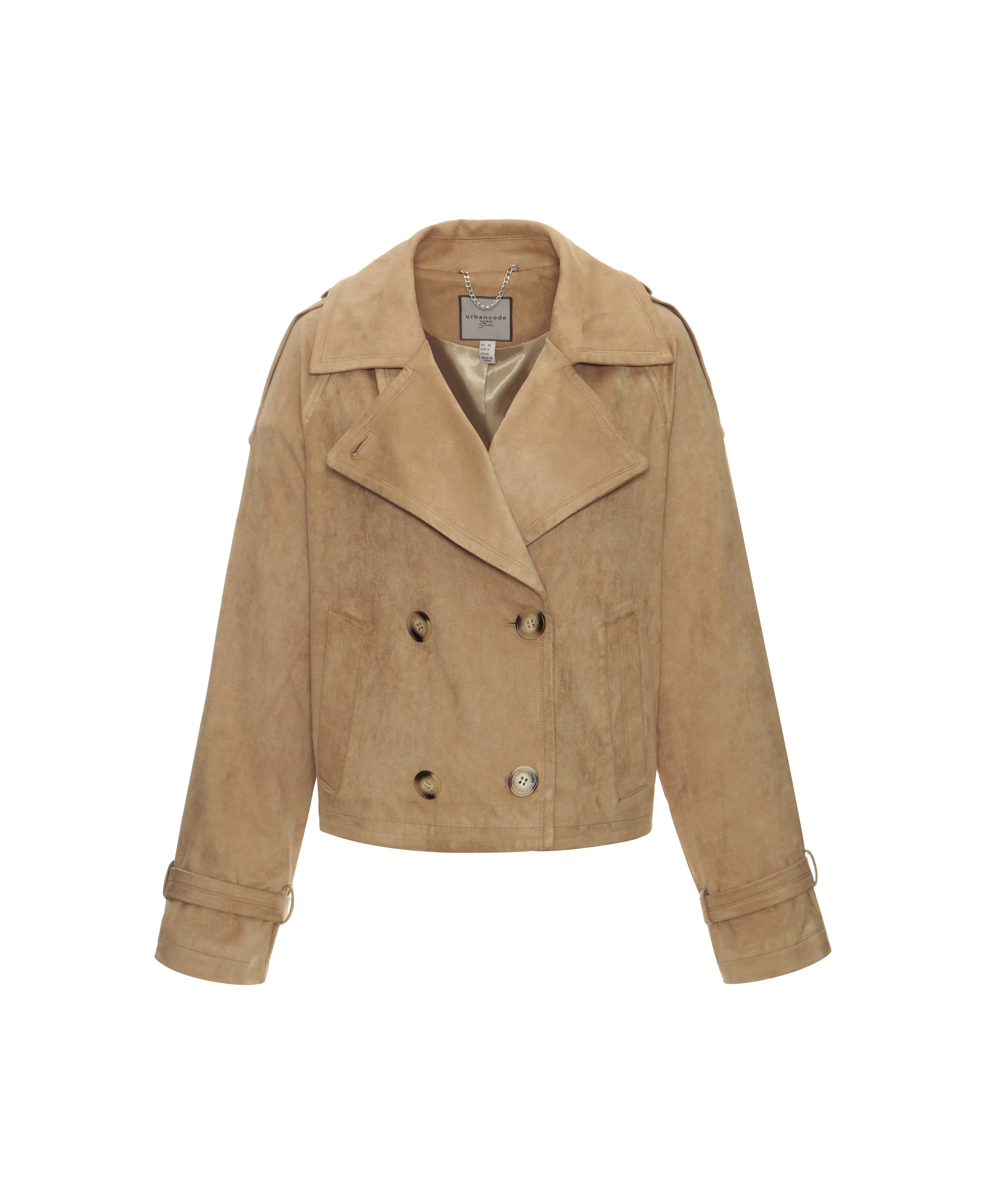 Faux Suede Trench Jacket in Biscuit