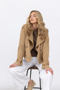 Faux Suede Trench Jacket in Biscuit