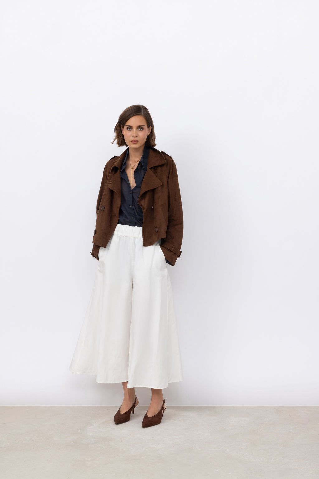 Faux Suede Trench Jacket in Pecan