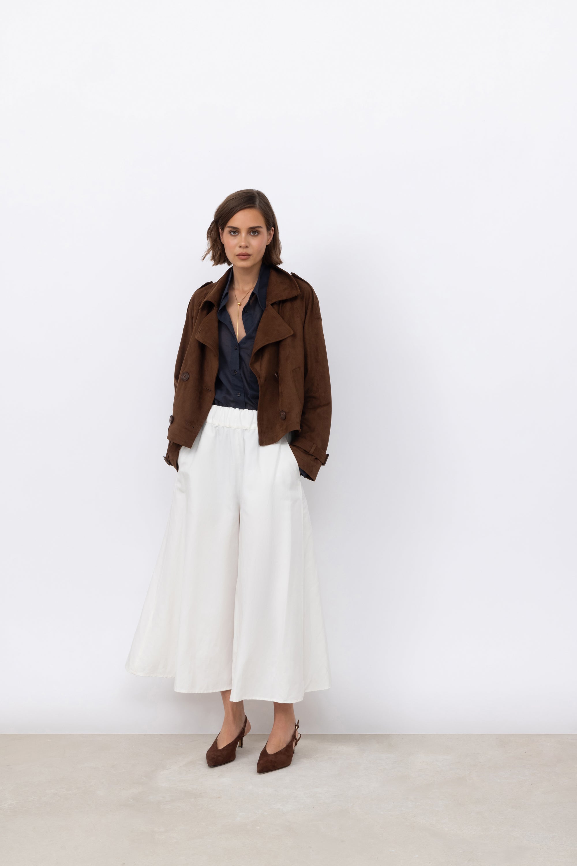 Faux Suede Trench Jacket in Pecan