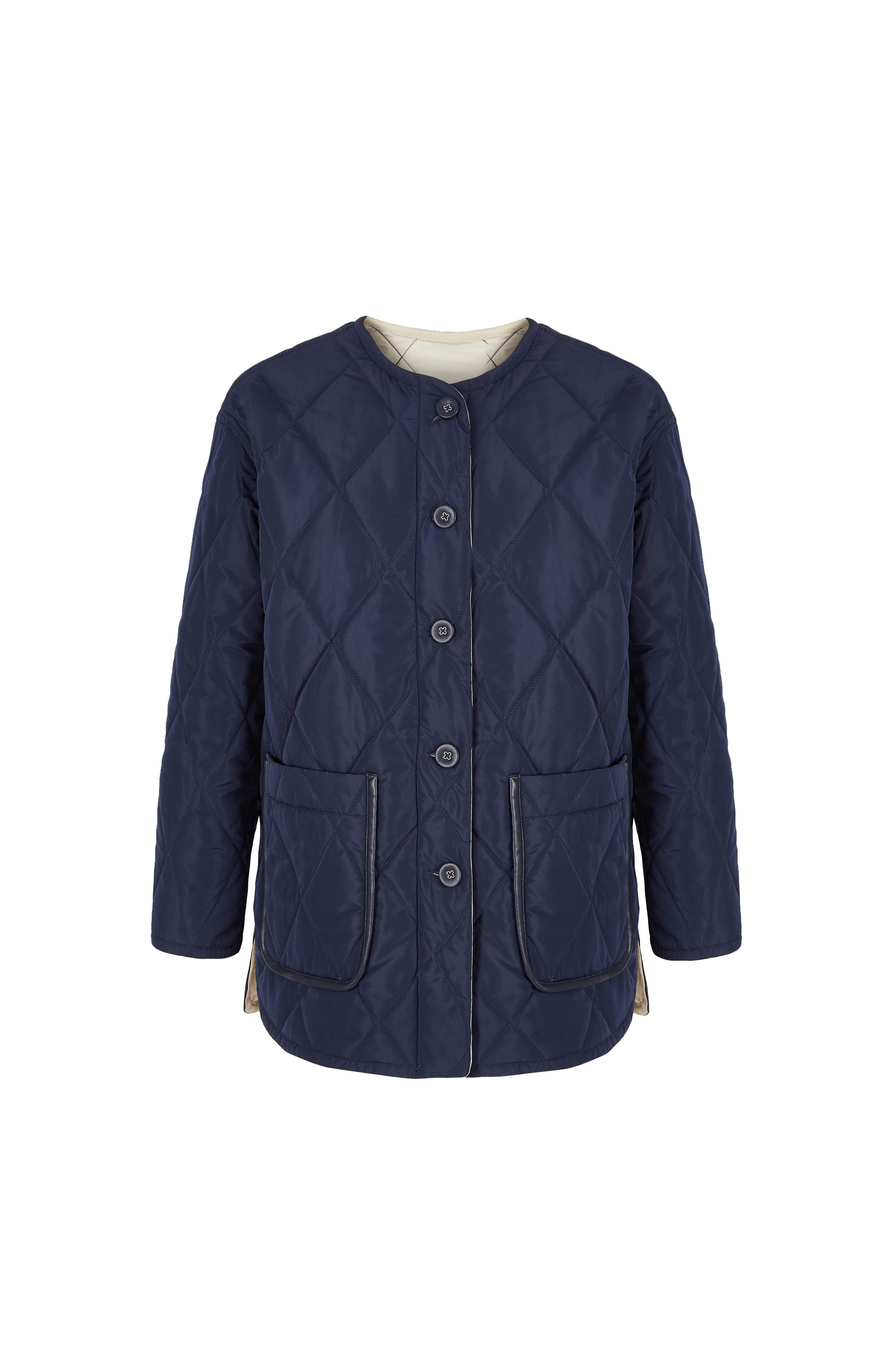 Reversible Quilted Jacket in Navy/Bone