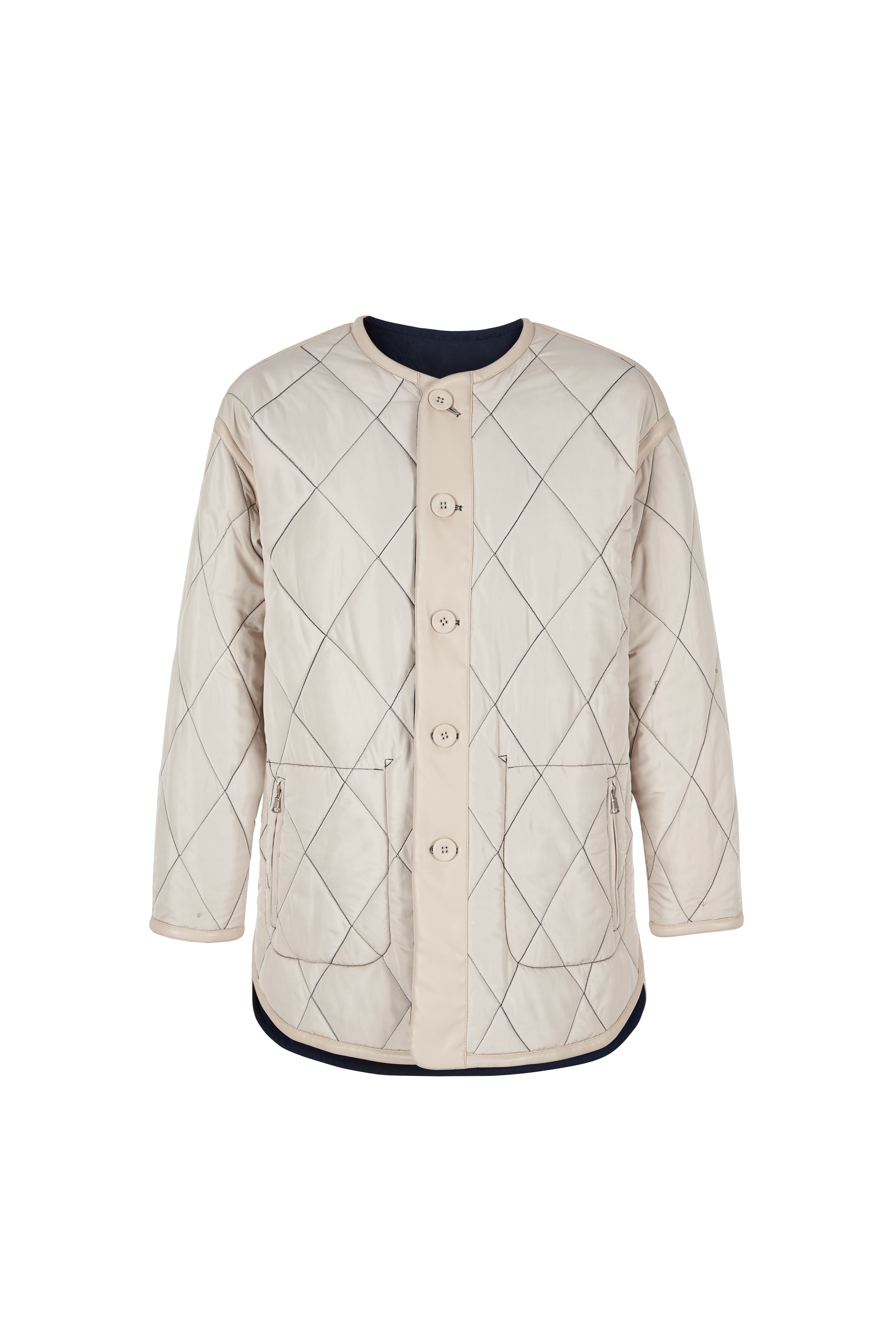 Reversible Quilted Jacket in Navy/Bone
