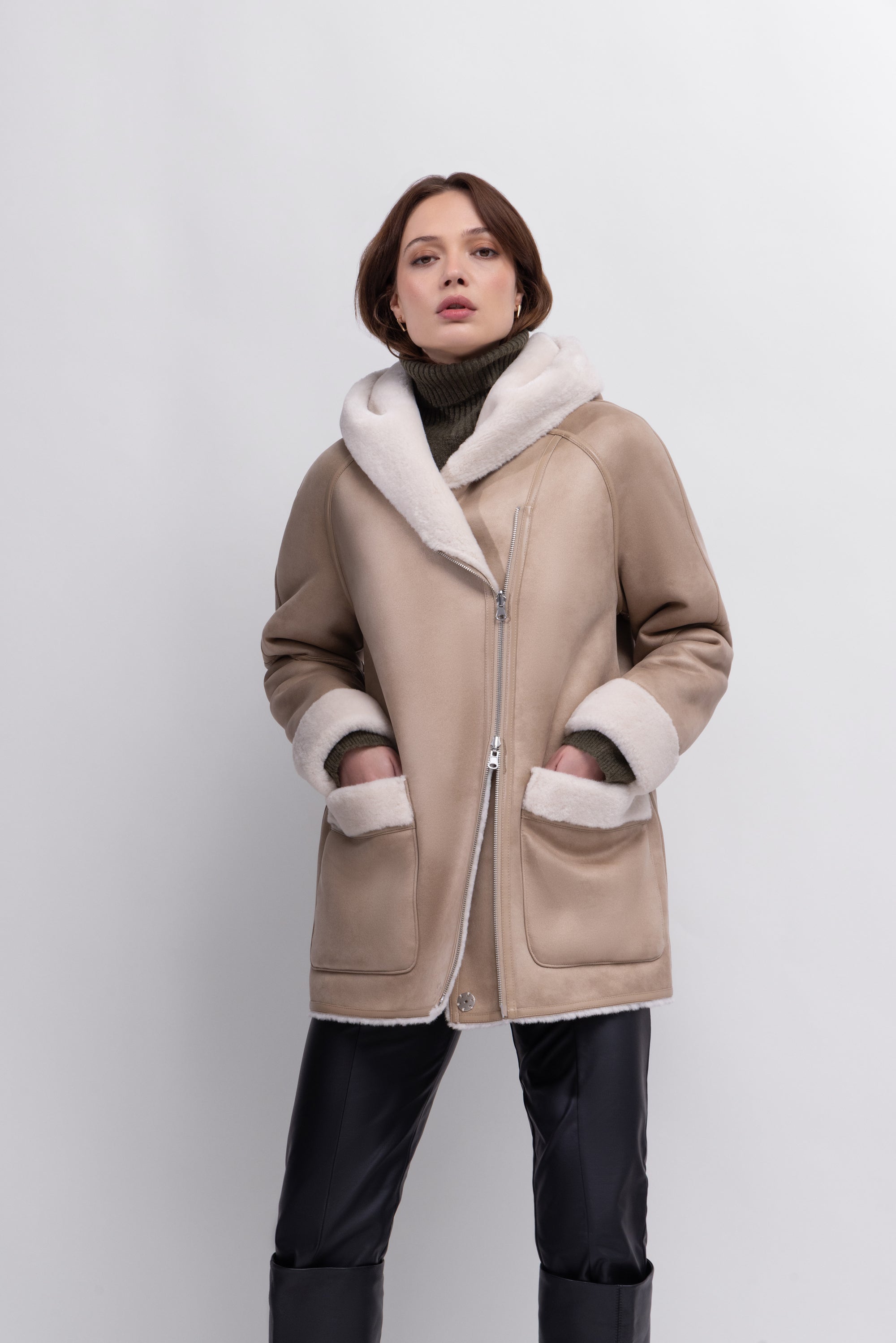 Reversible Hooded Jacket in Rice