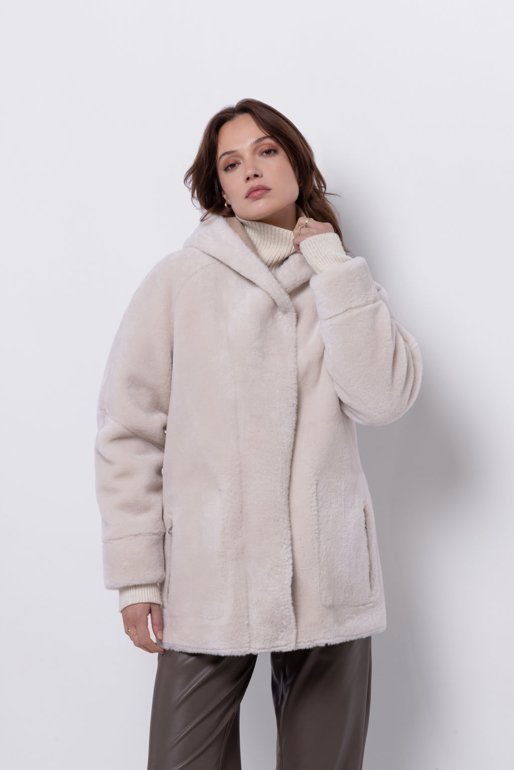 Reversible Hooded Jacket in Rice