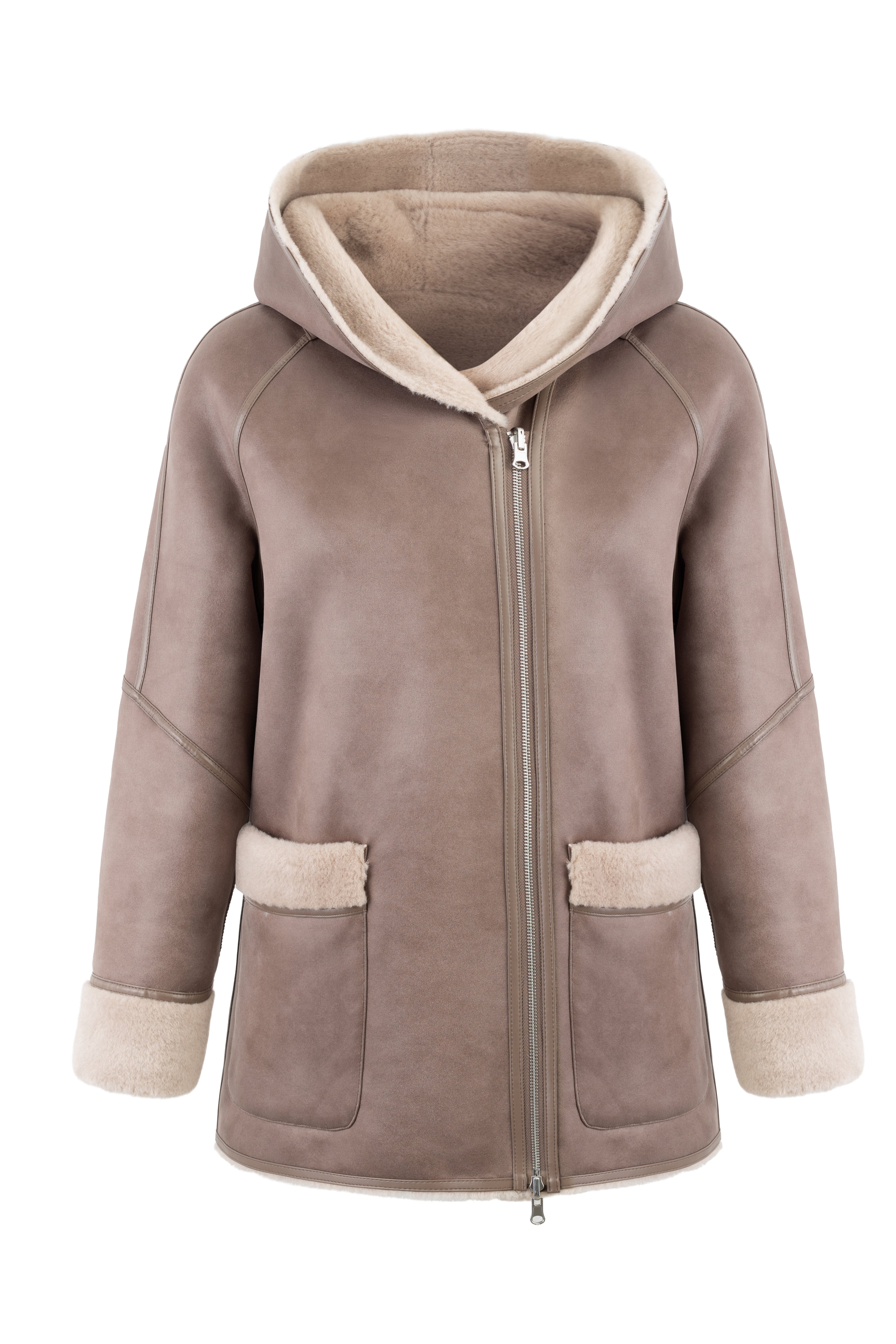Reversible Hooded Jacket in Taupe