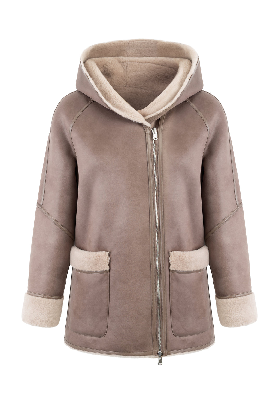 Reversible Hooded Jacket in Taupe