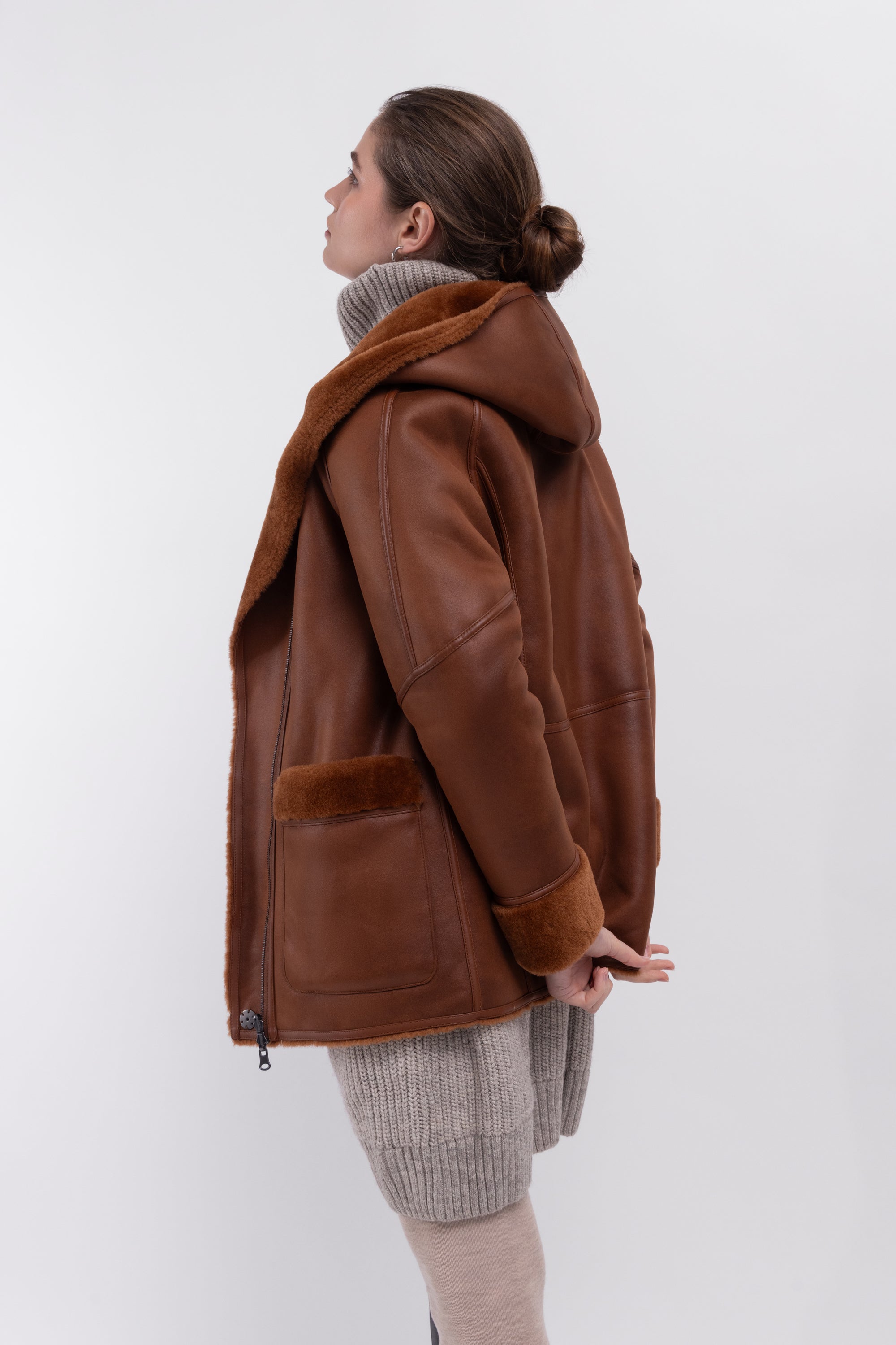 Reversible Hooded Jacket in Toffee