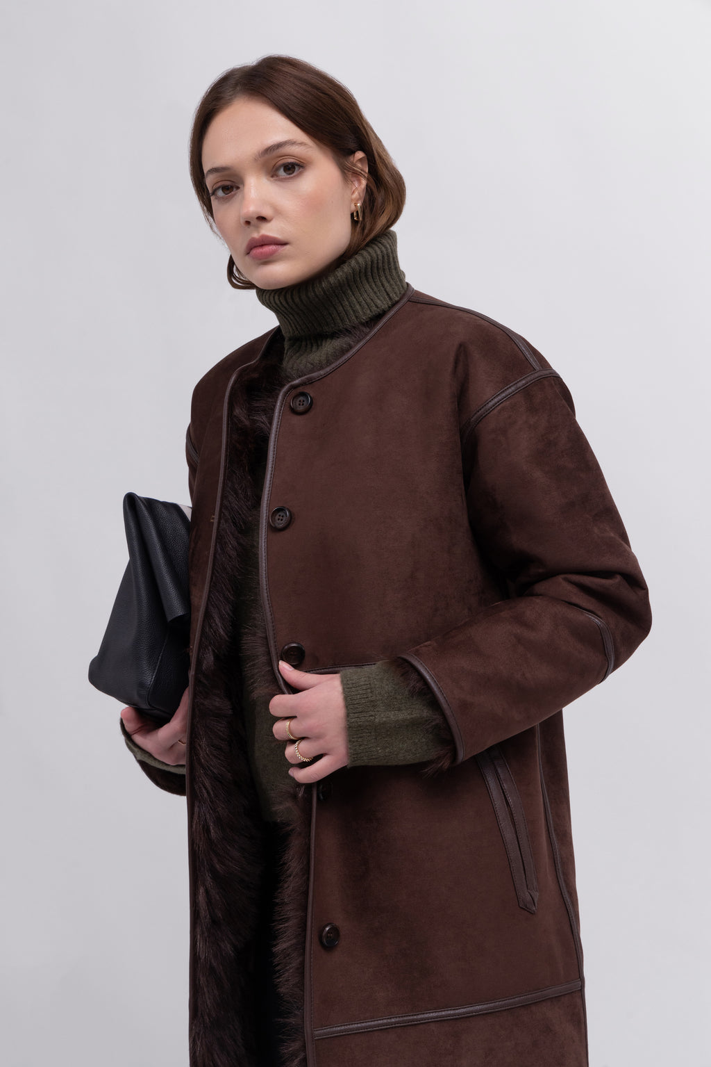 Reversible Faux Toscana Coat in Choc