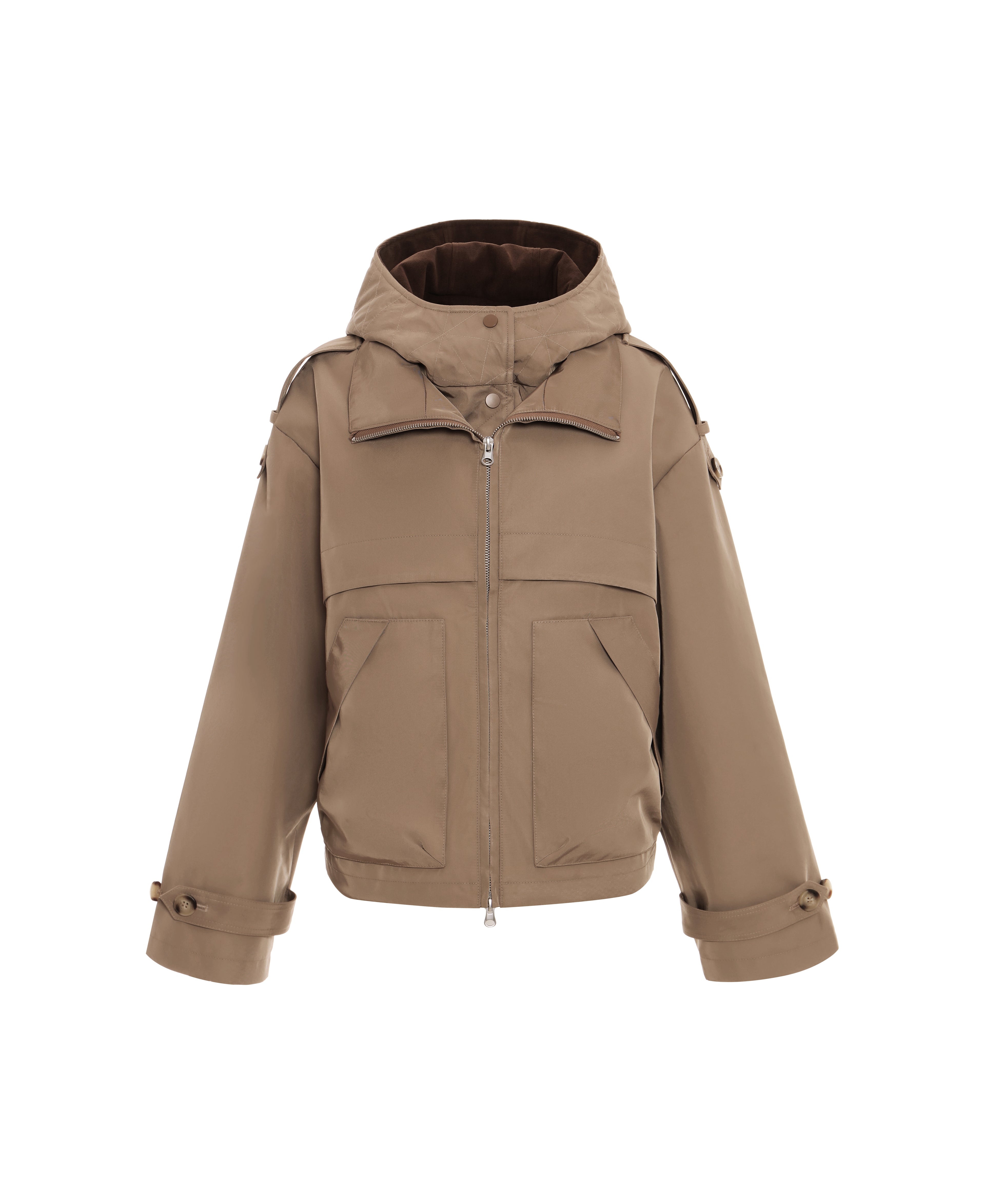 Short Parka with Detachable Hood in Camel
