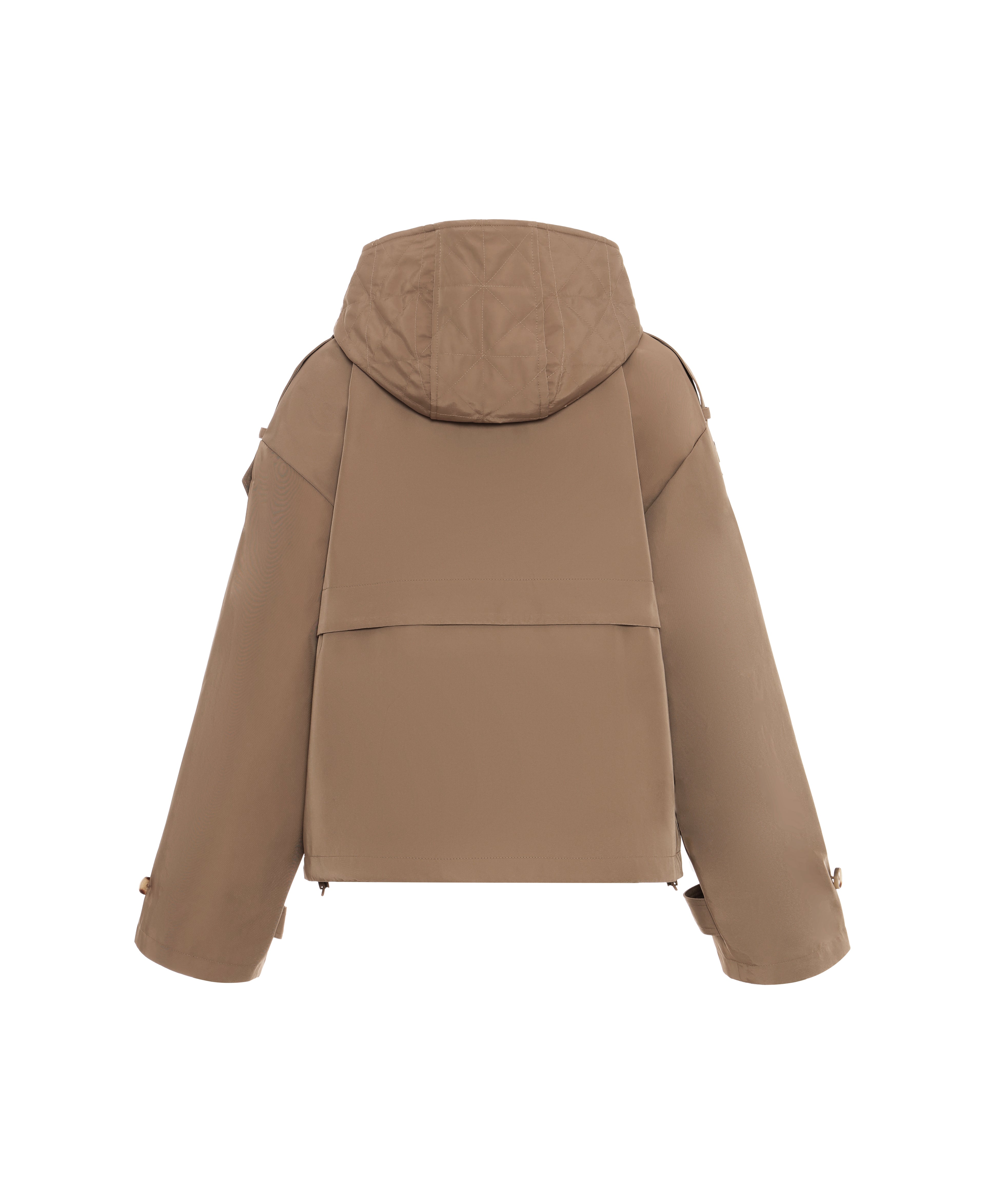 Short Parka with Detachable Hood in Camel