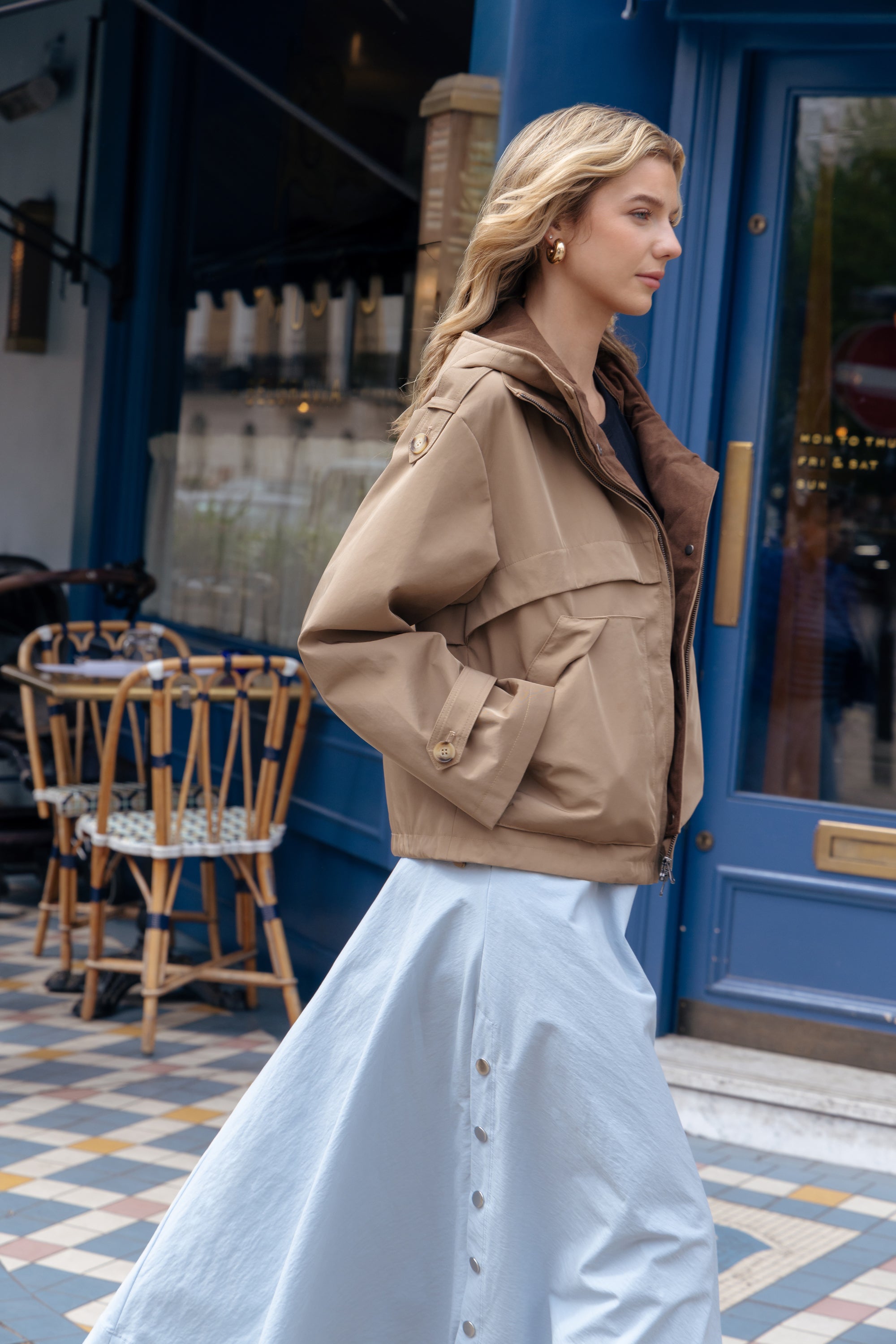 Short Parka with Detachable Hood in Camel