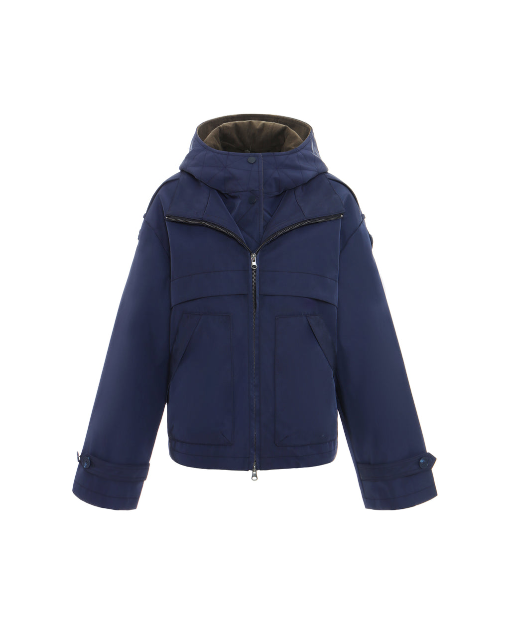 Short Parka with Detachable Hood in Navy