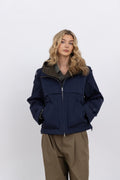 Short Parka with Detachable Hood in Navy