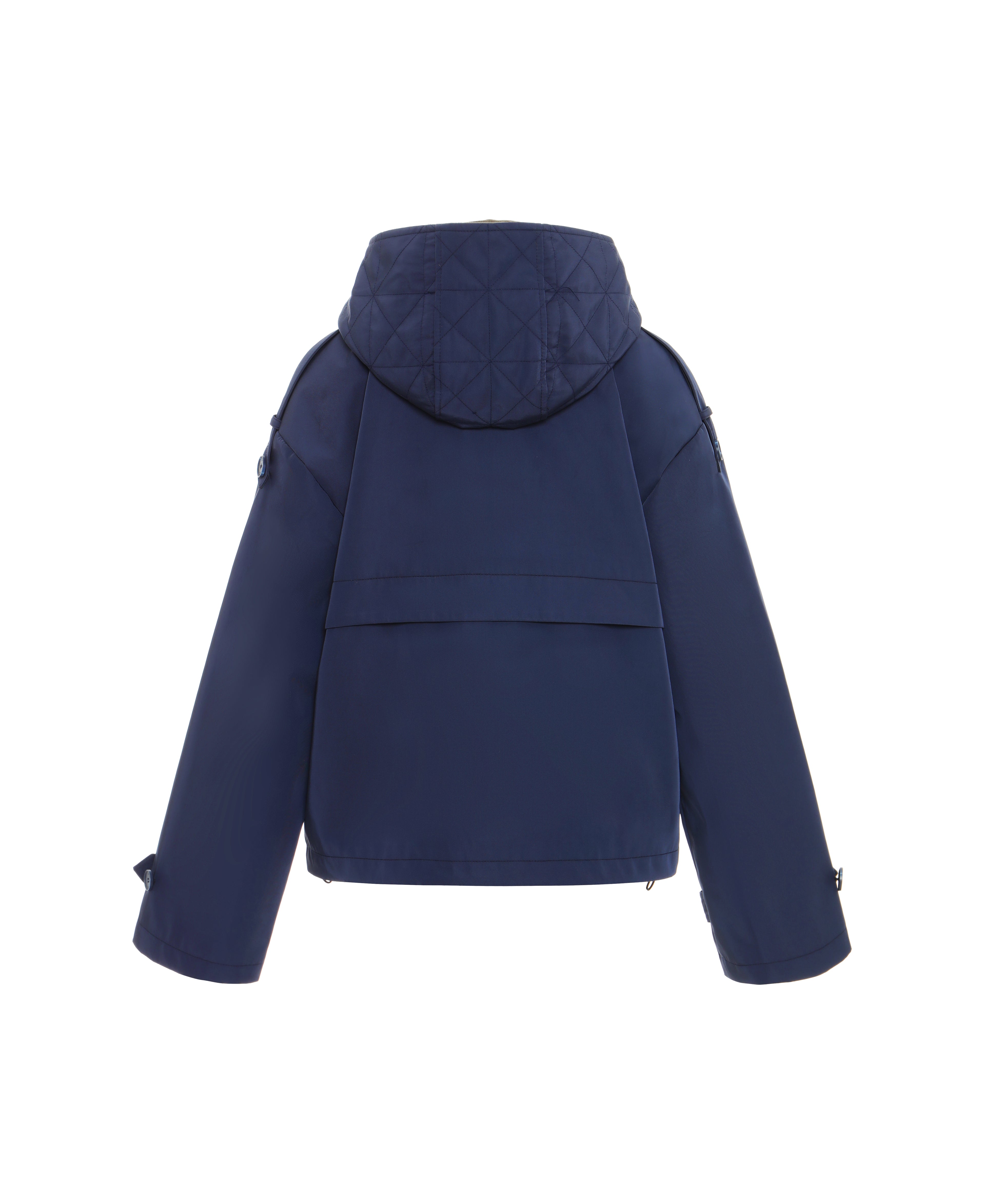 Short Parka with Detachable Hood in Navy