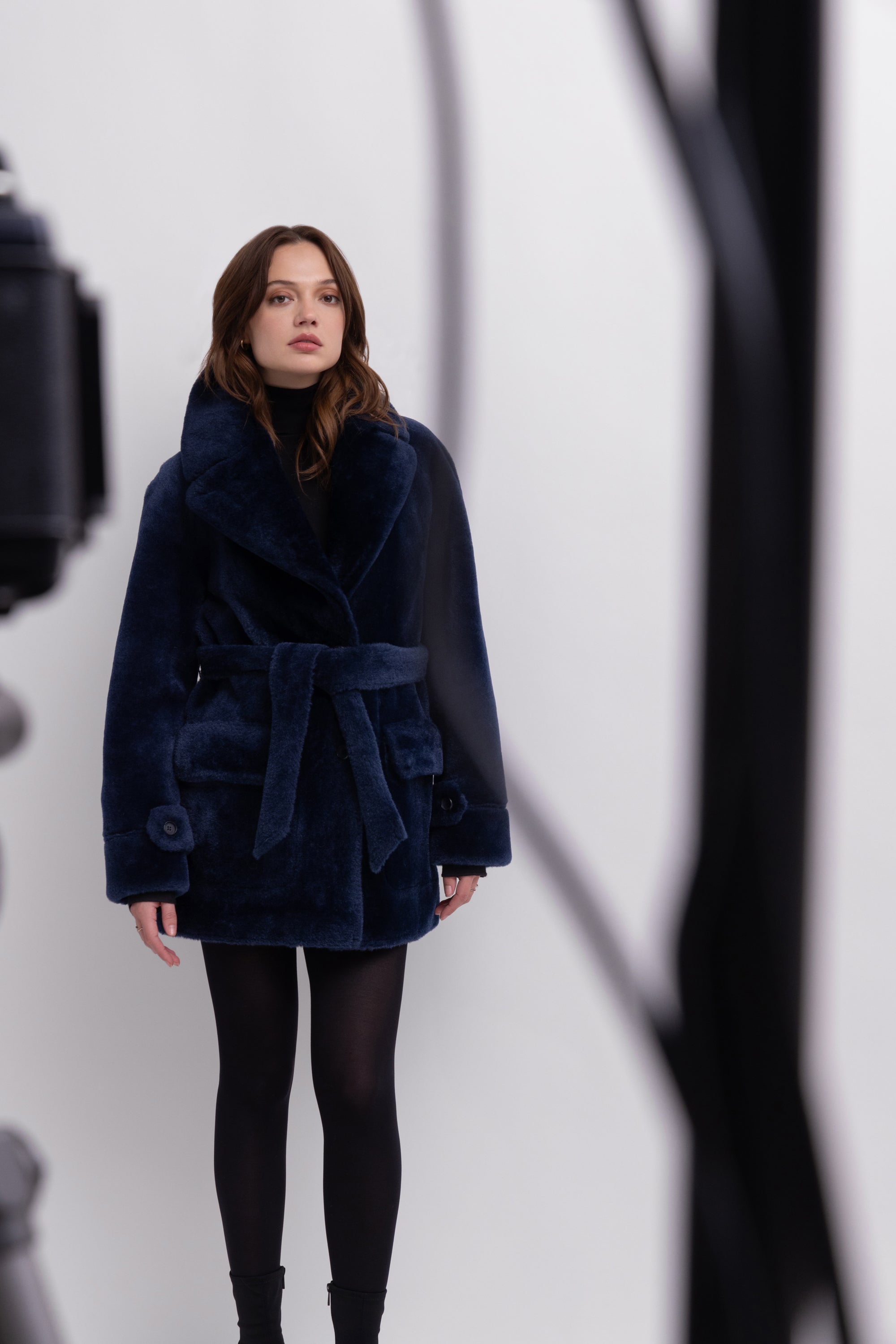 Reversible Belted Coat in Navy