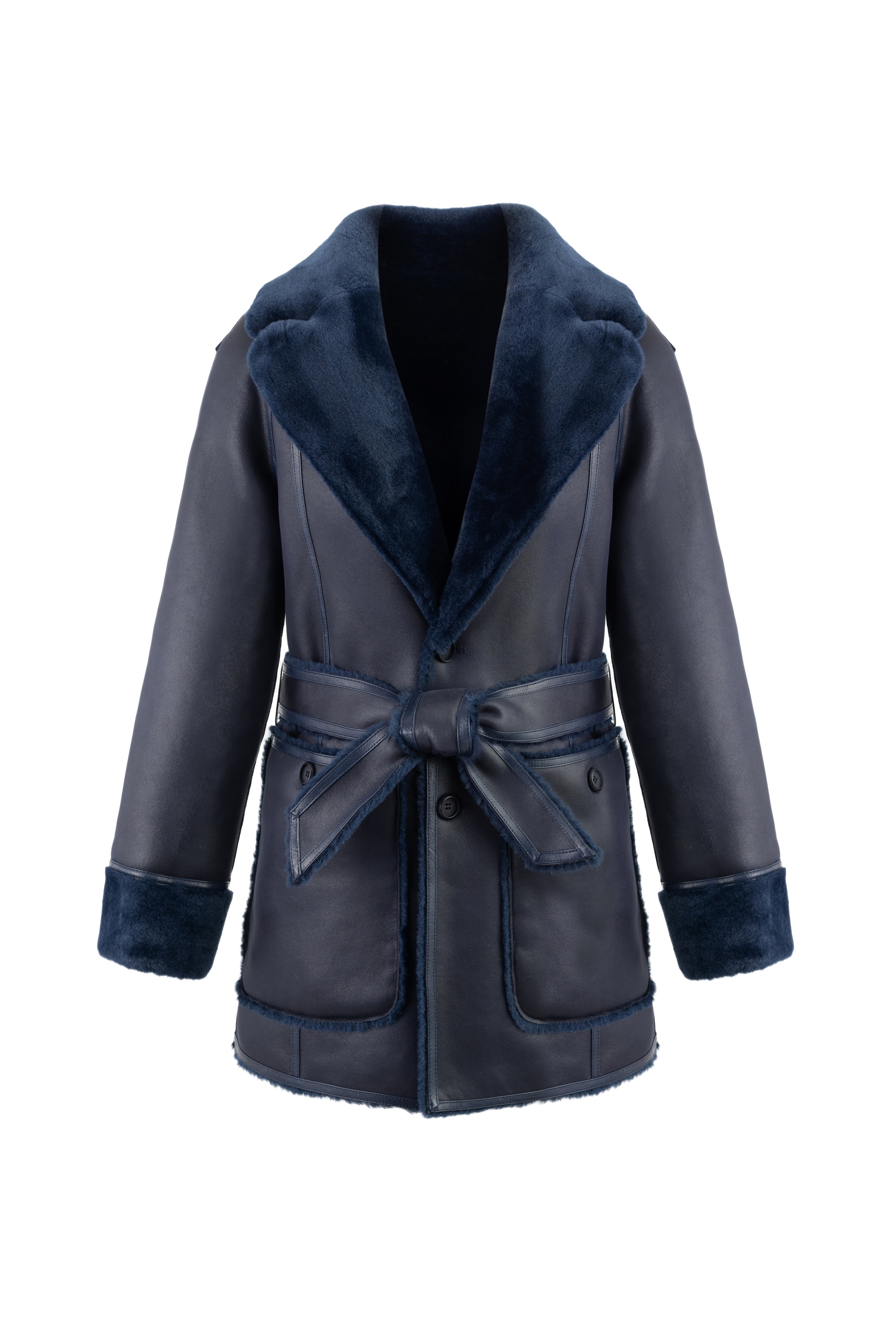 Reversible Belted Coat in Navy