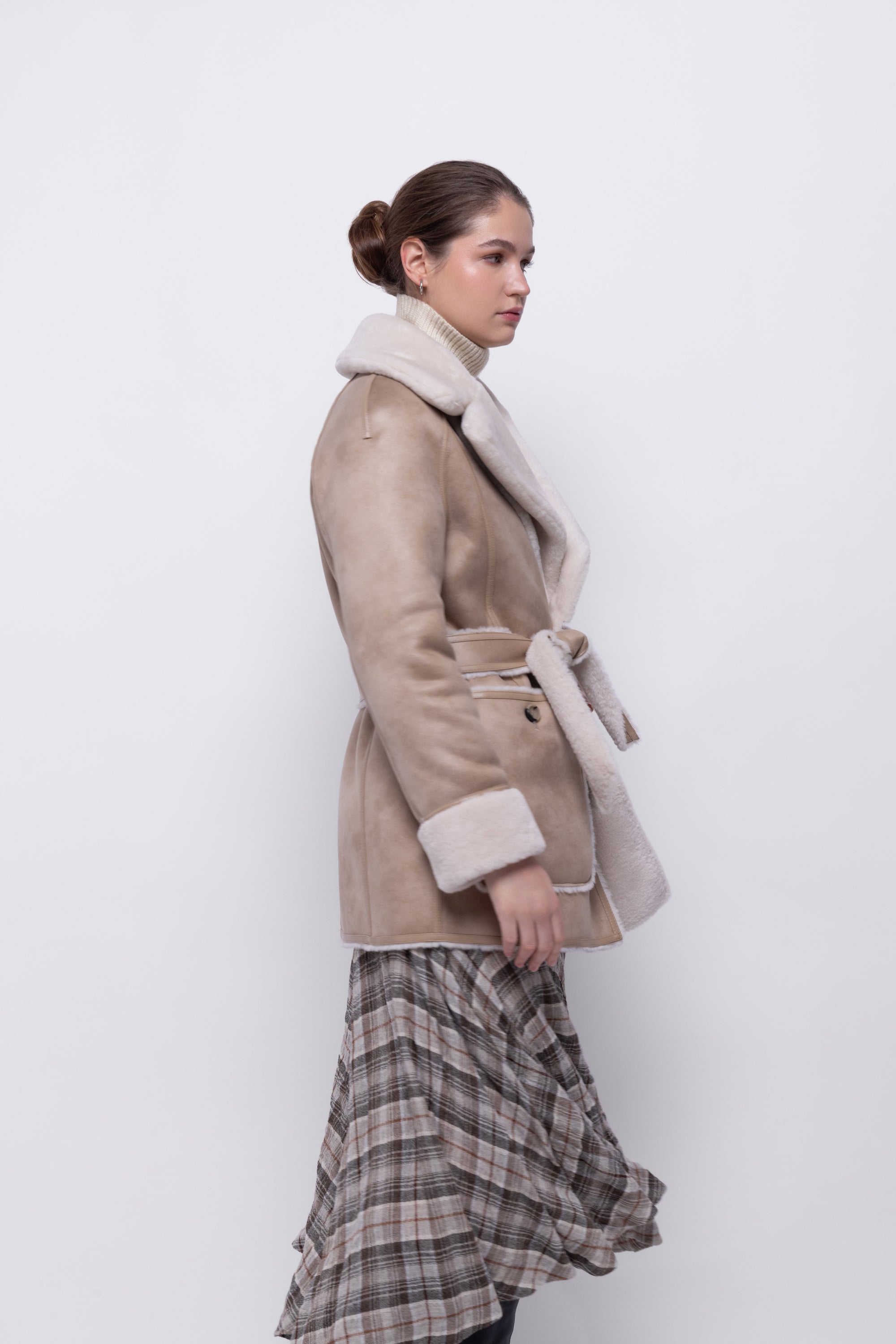 Reversible Belted Coat in Rice
