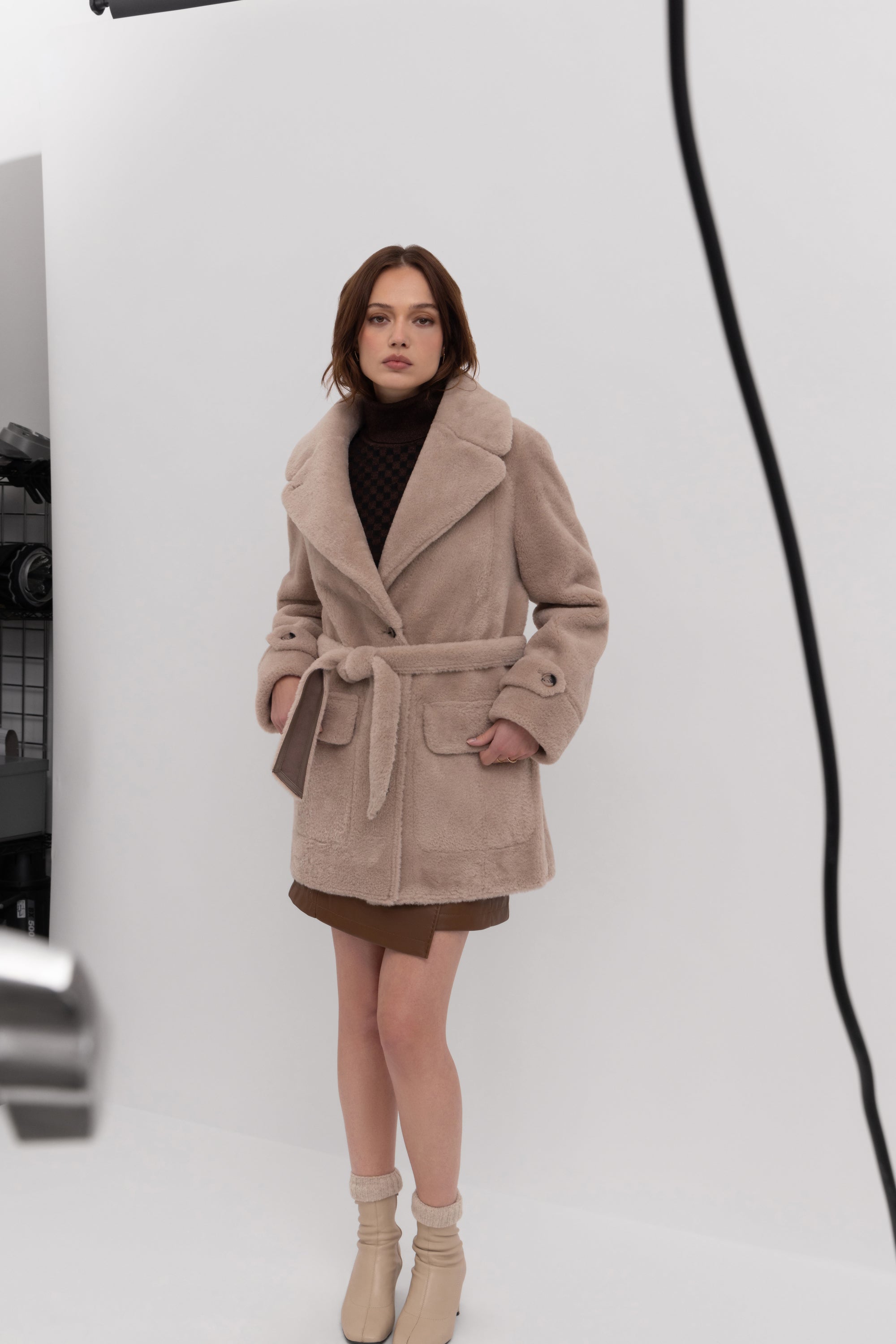 Reversible Belted Coat in Taupe
