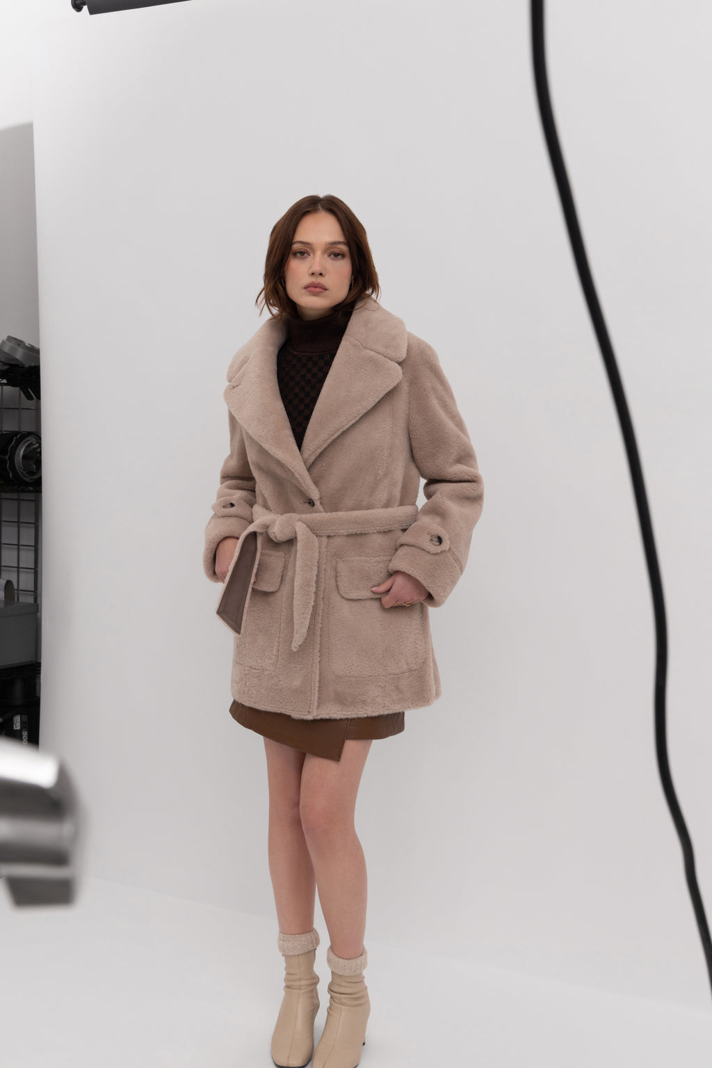 Reversible Belted Coat in Taupe