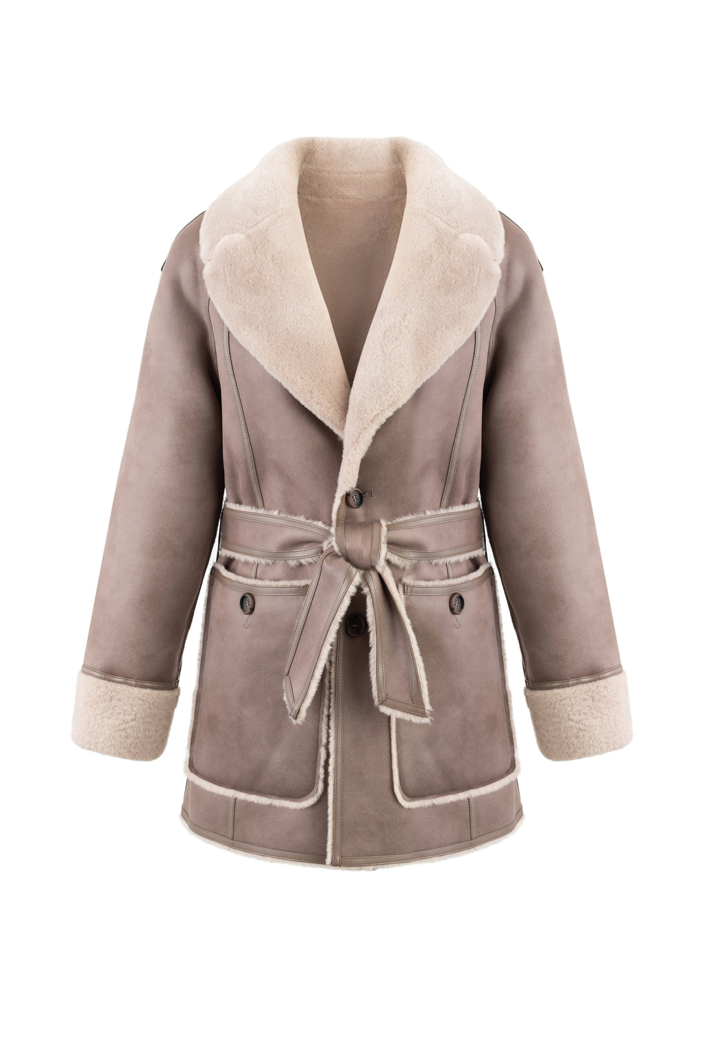 Reversible Belted Coat in Taupe