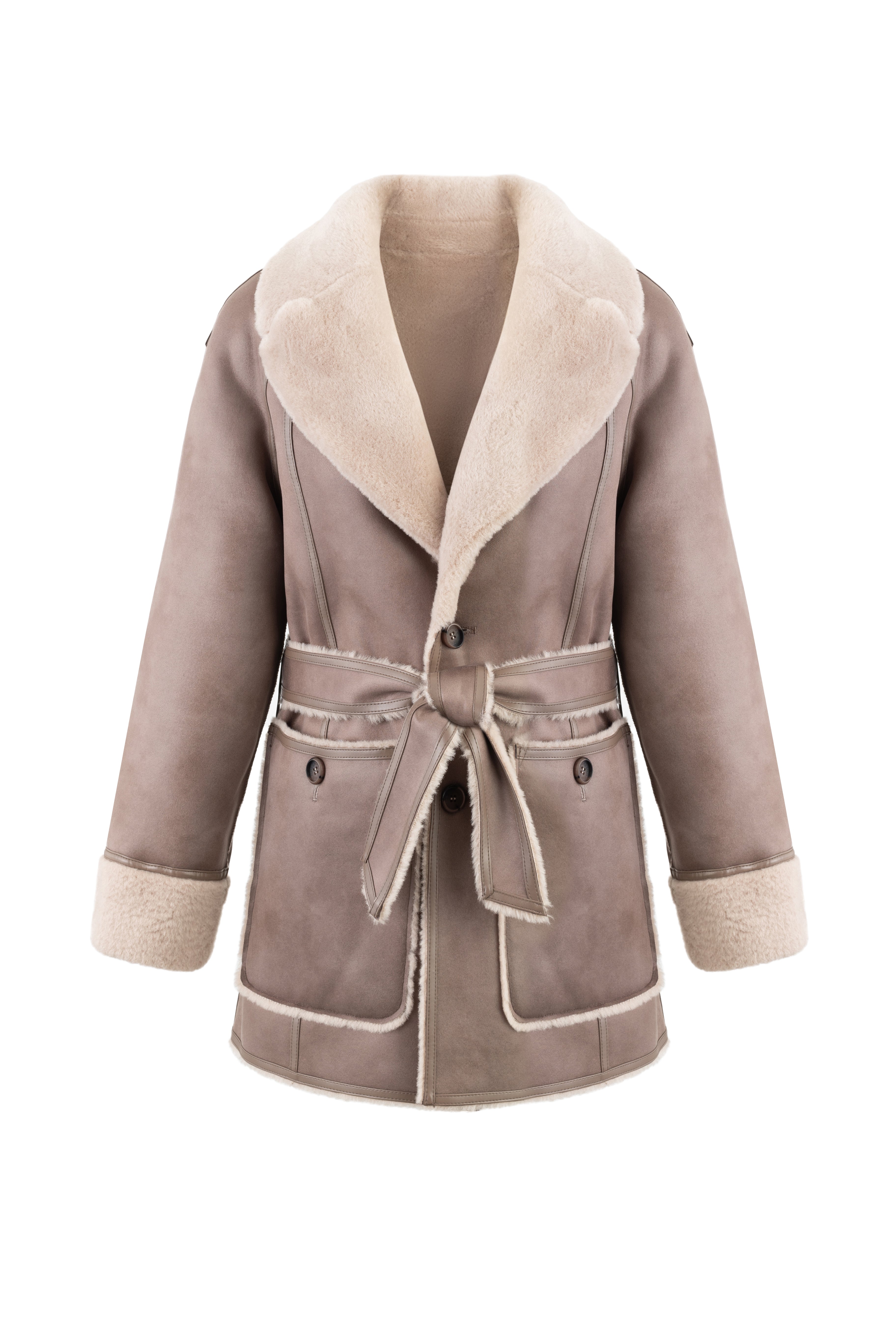 Reversible Belted Coat in Taupe