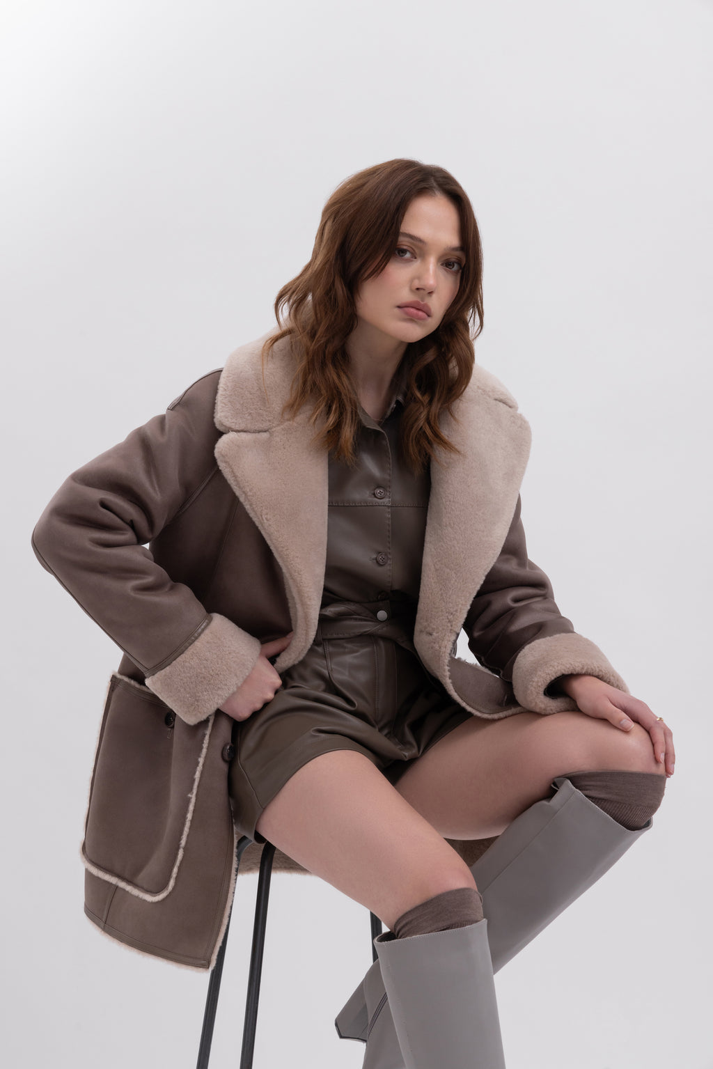 Reversible Belted Coat in Taupe