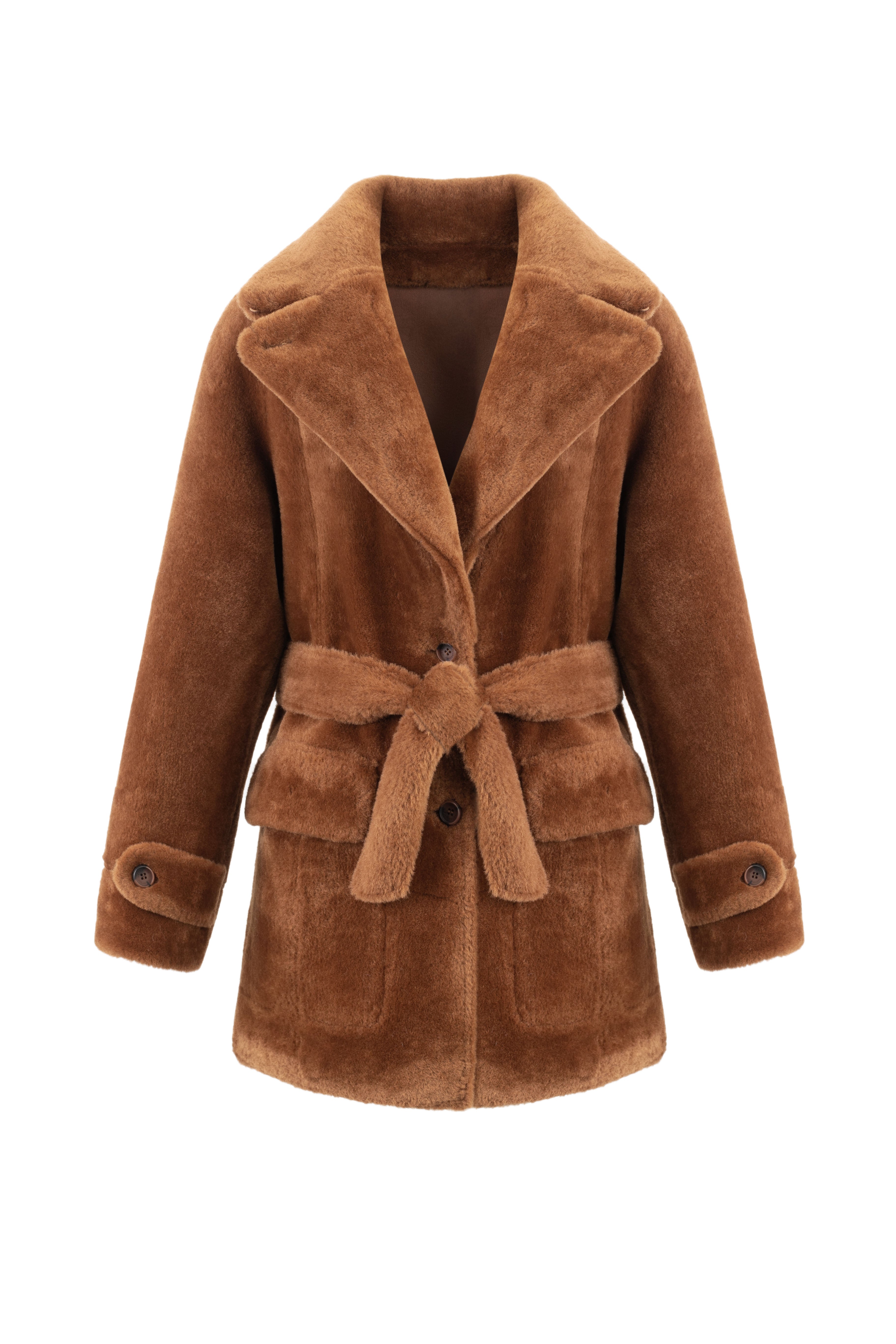 Reversible Belted Coat in Toffee