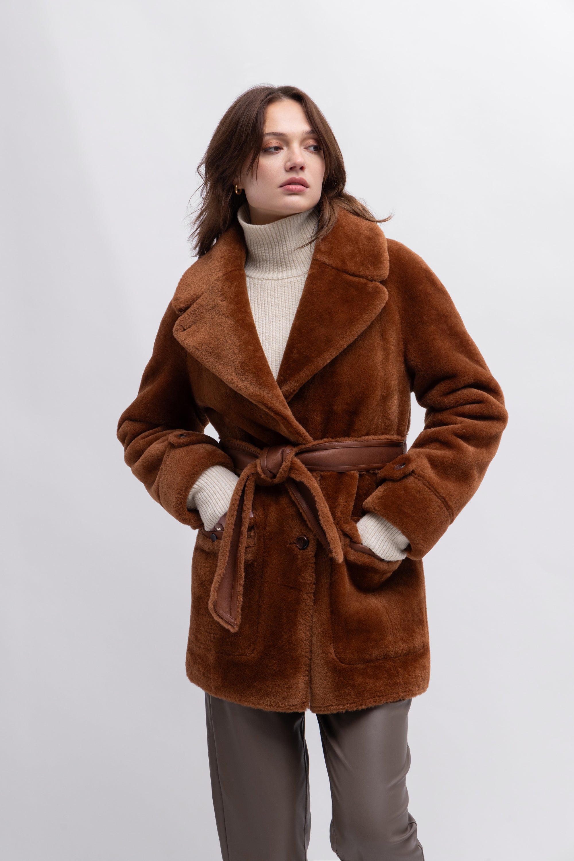 Reversible Belted Coat in Toffee