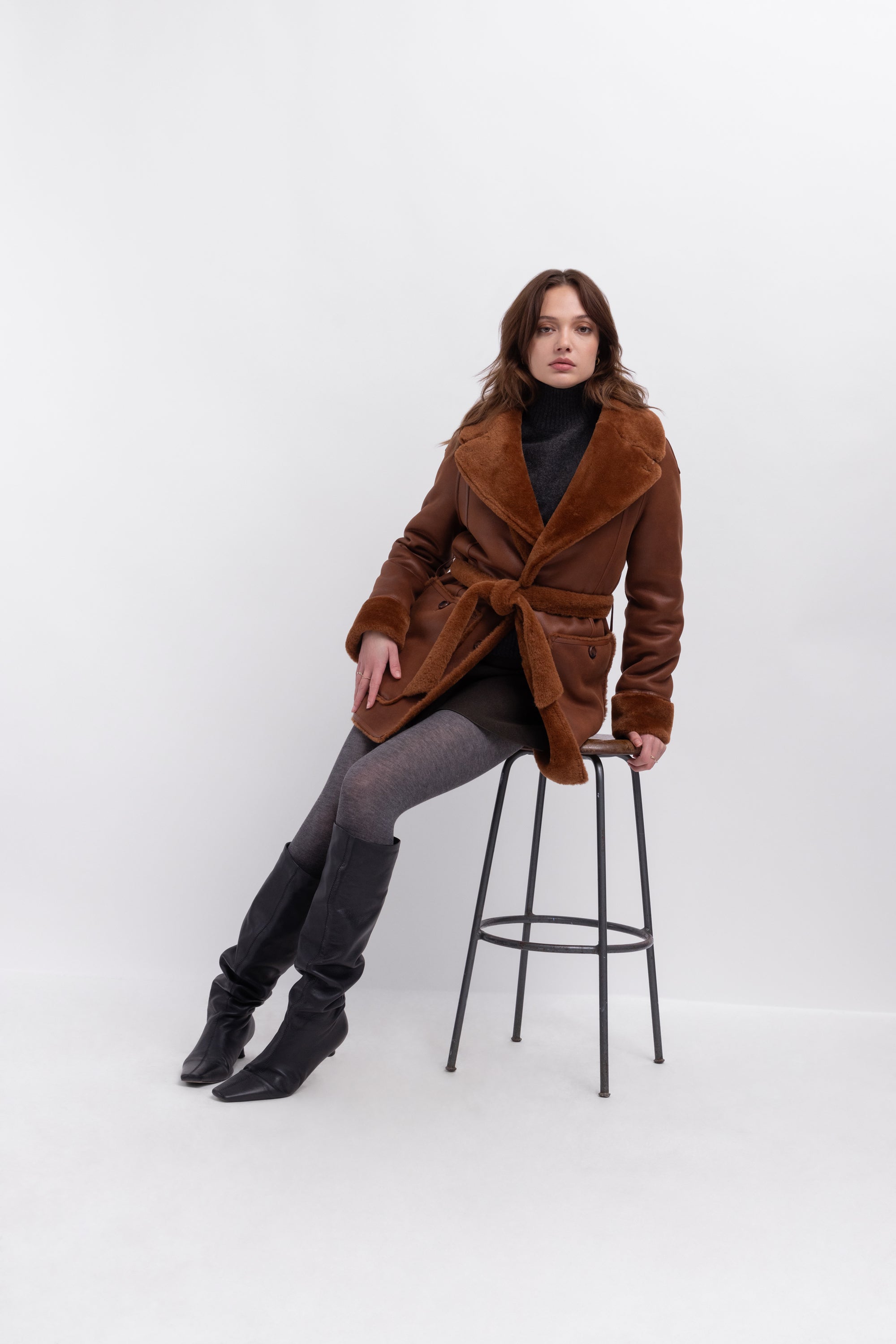 Reversible Belted Coat in Toffee