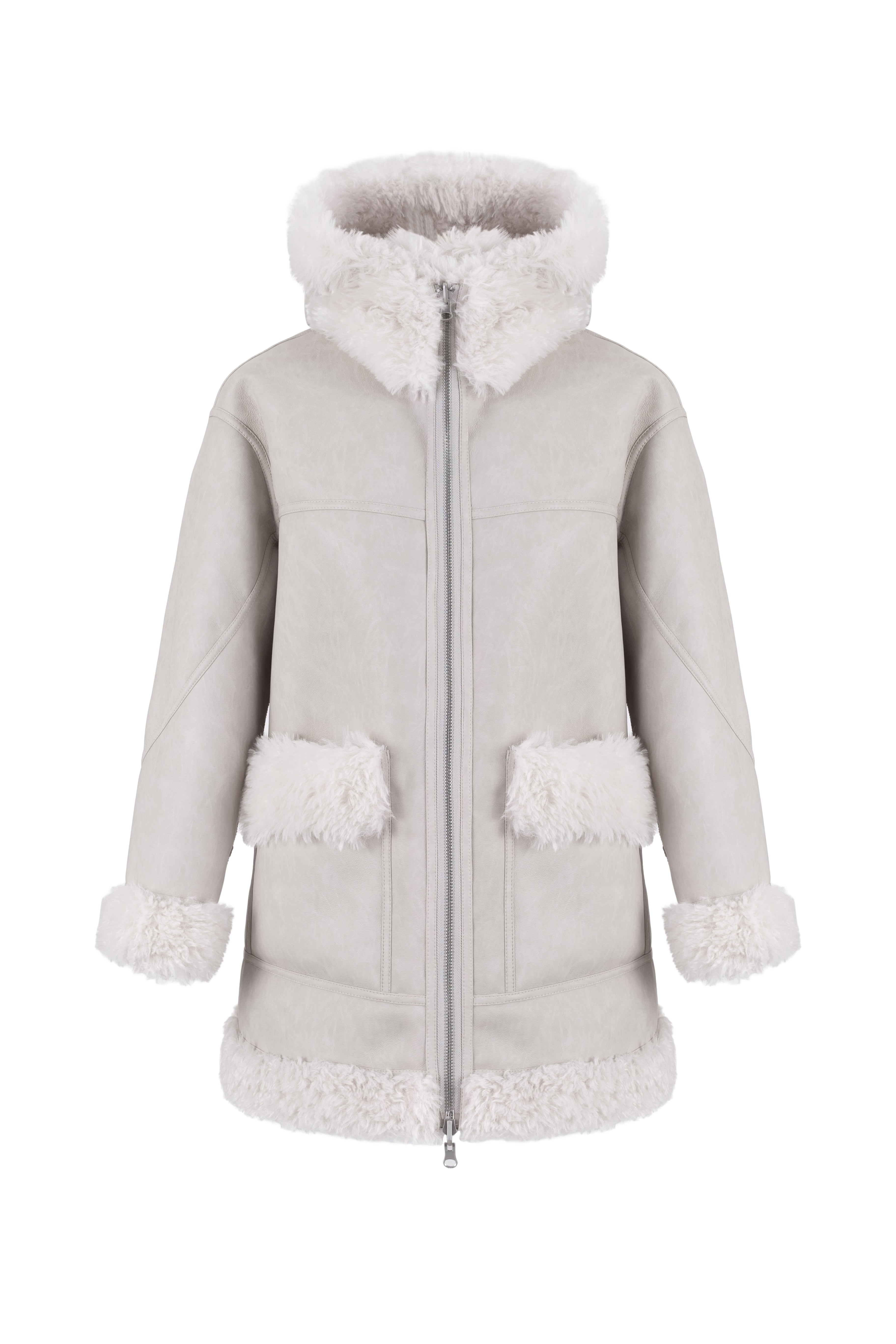 Reversible Coat with Detachable Hood in Chalky