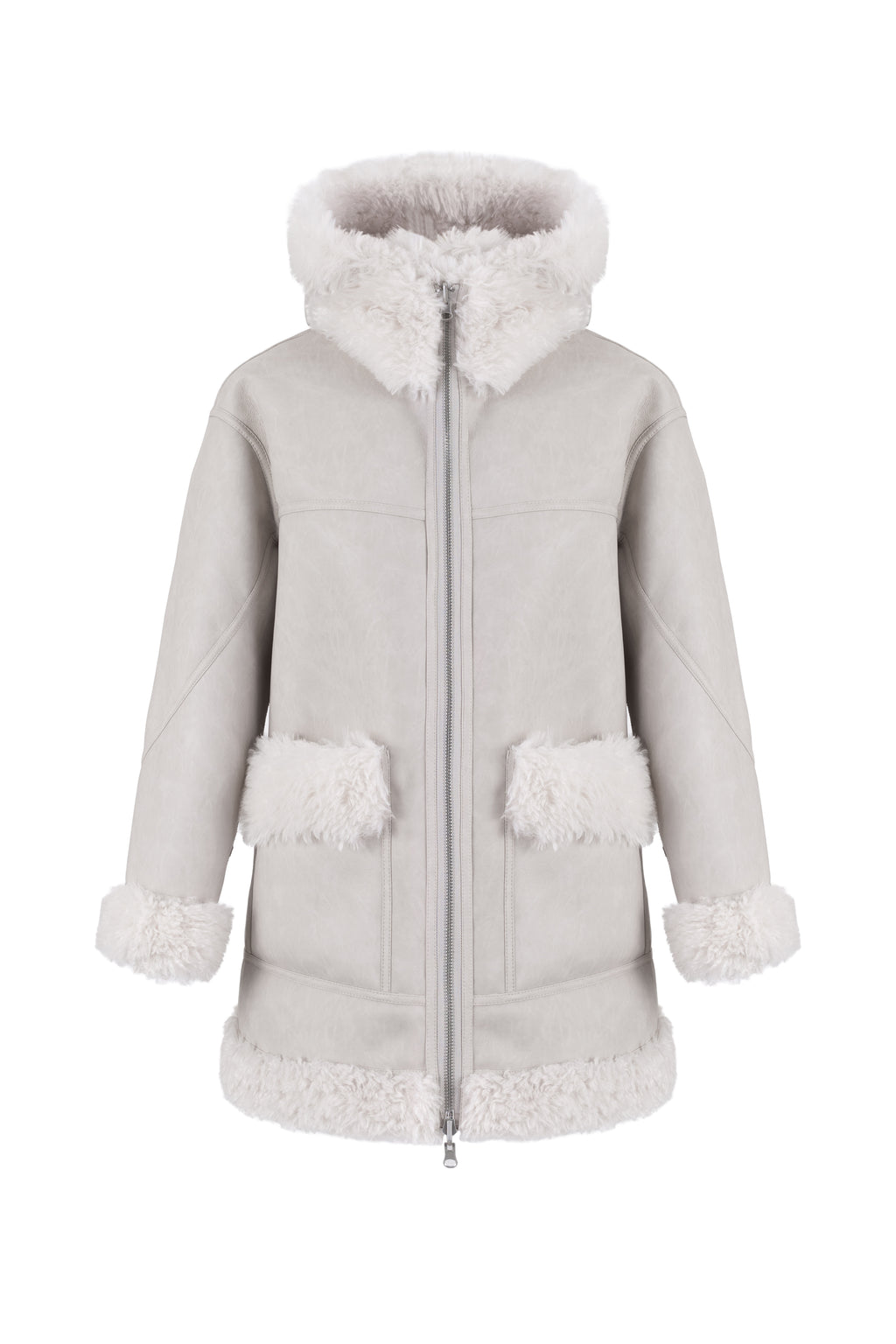 Reversible Coat with Detachable Hood in Chalky