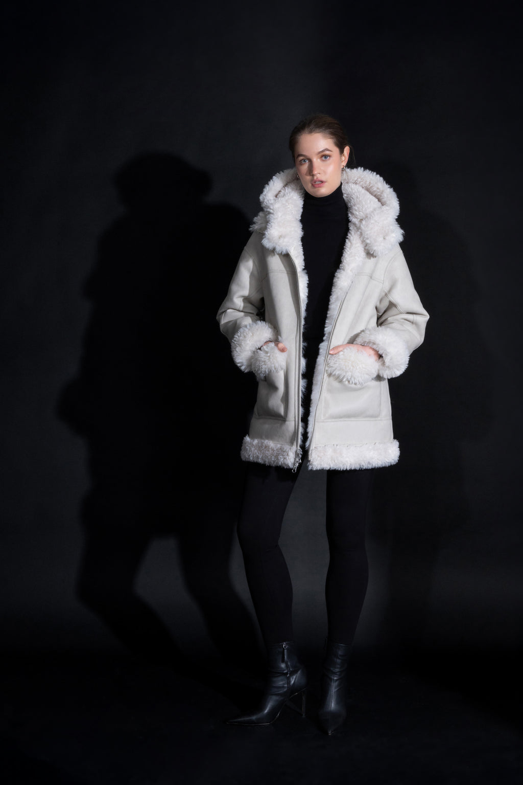 Reversible Coat with Detachable Hood in Chalky