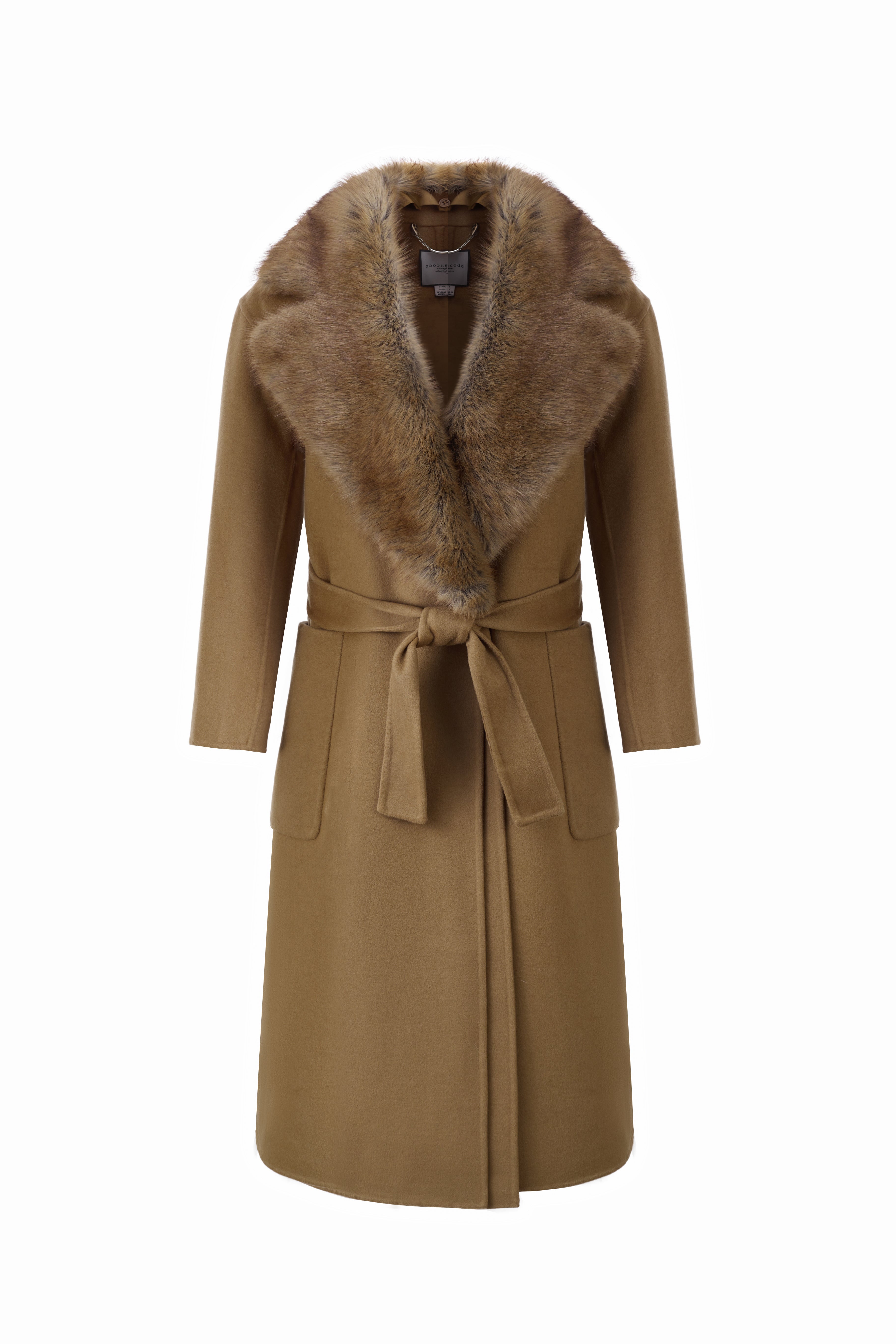 Midi Wool Coat with Detachable Collar in Caramel