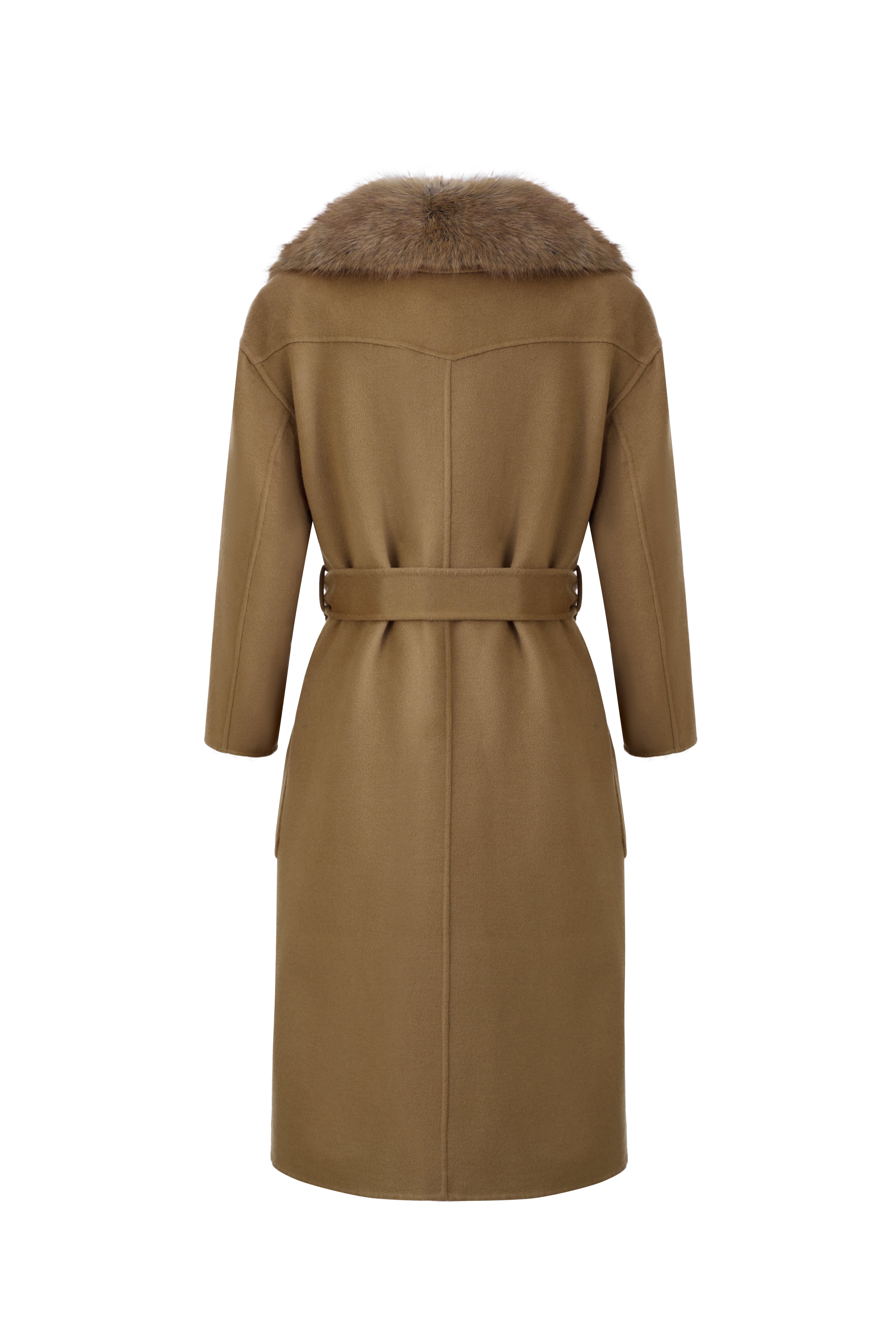 Midi Wool Coat with Detachable Collar in Caramel