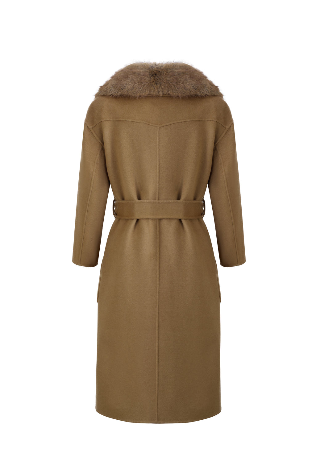 Midi Wool Coat with Detachable Collar in Caramel