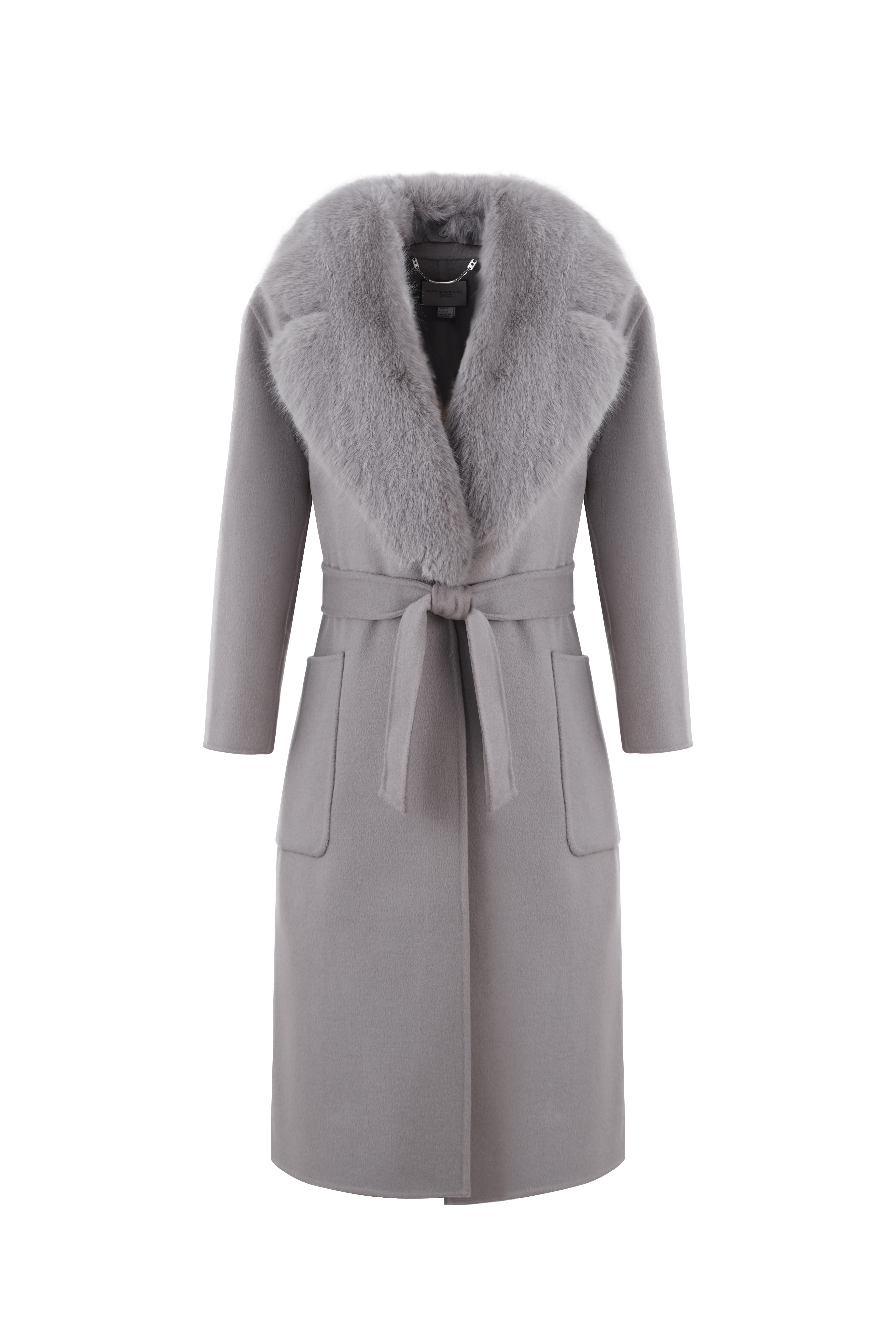 Midi Wool Coat with Detachable Collar in Koala