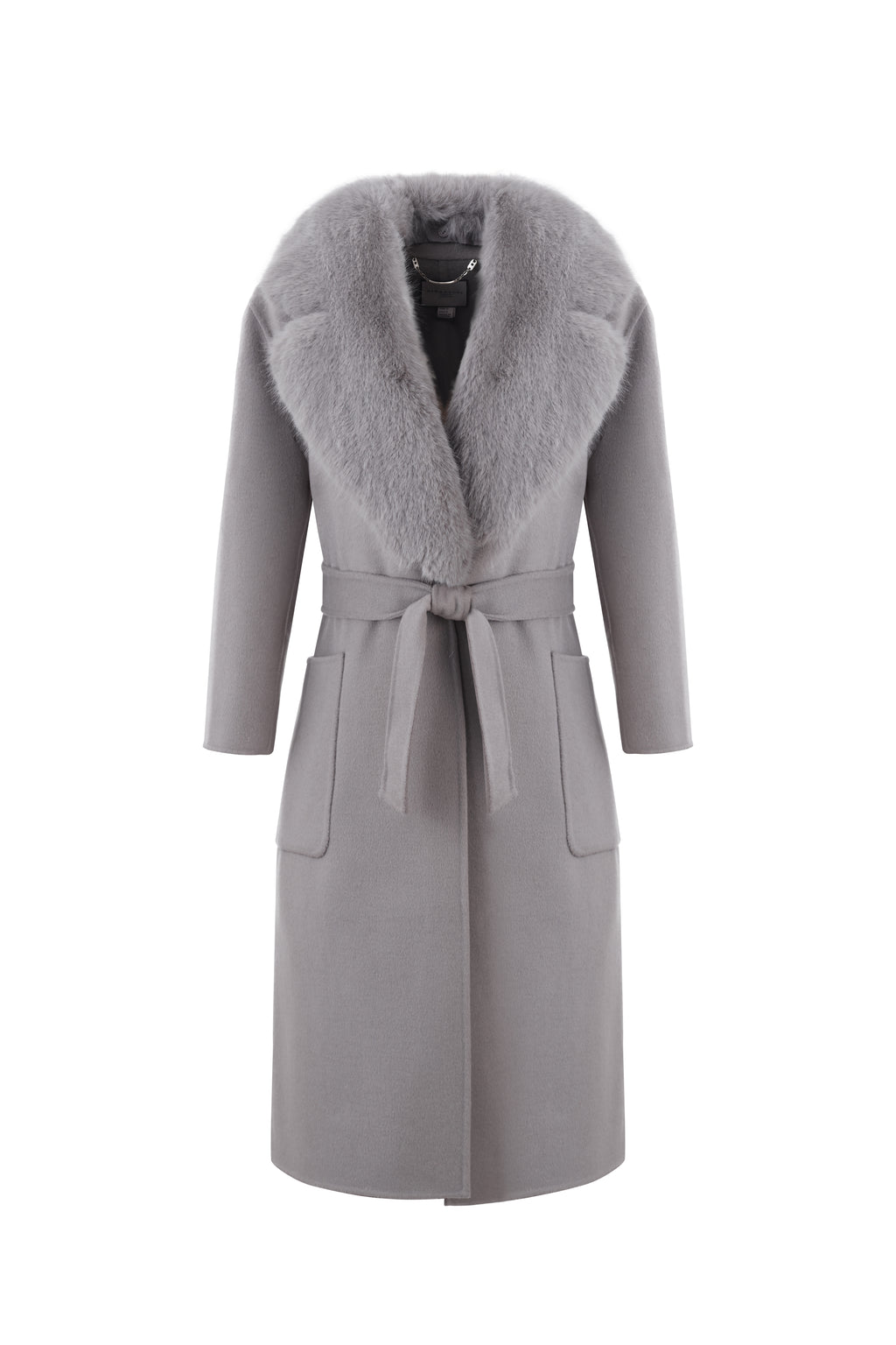 Midi Wool Coat with Detachable Collar in Koala