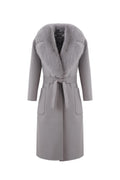 Midi Wool Coat with Detachable Collar in Koala