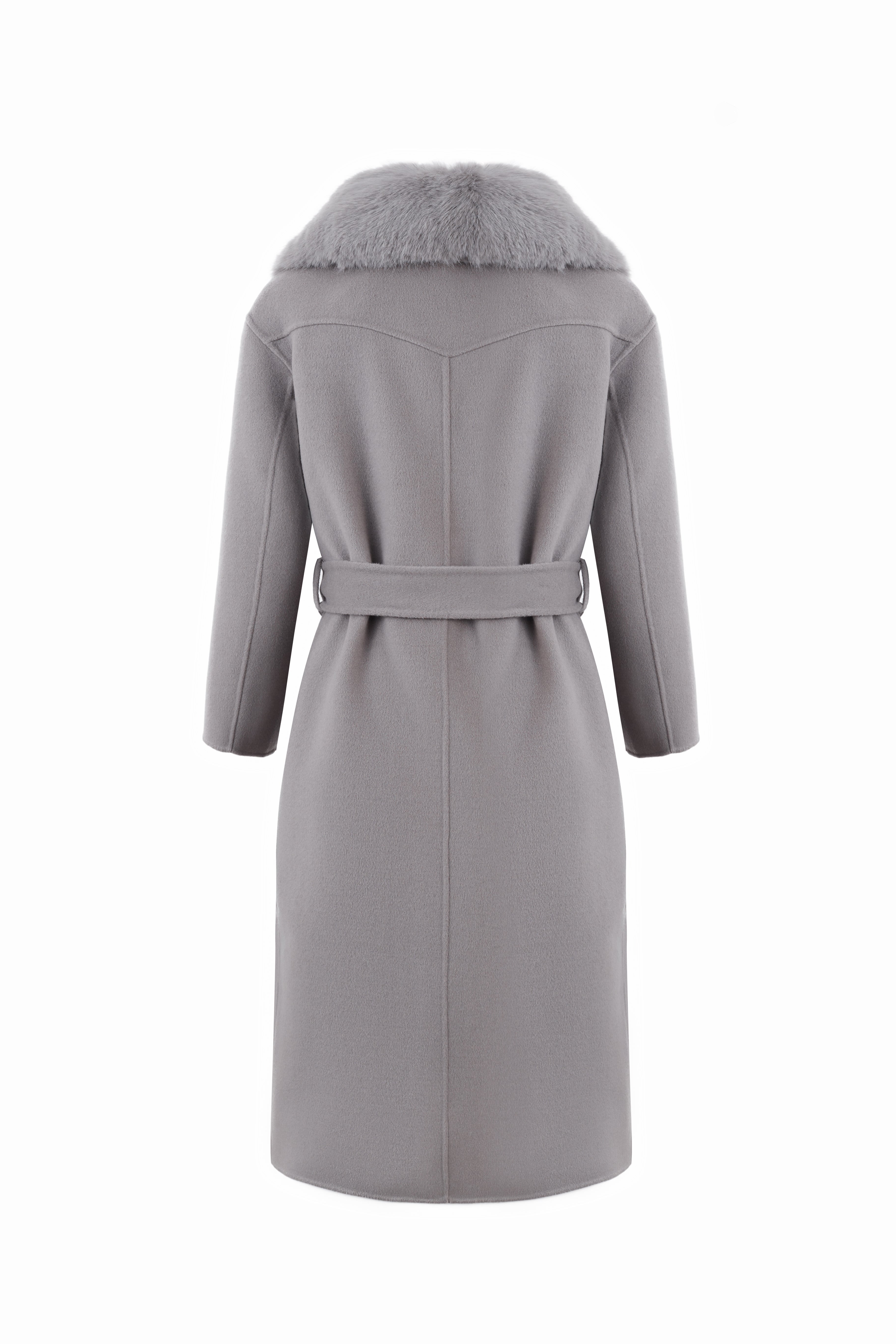 Midi Wool Coat with Detachable Collar in Koala