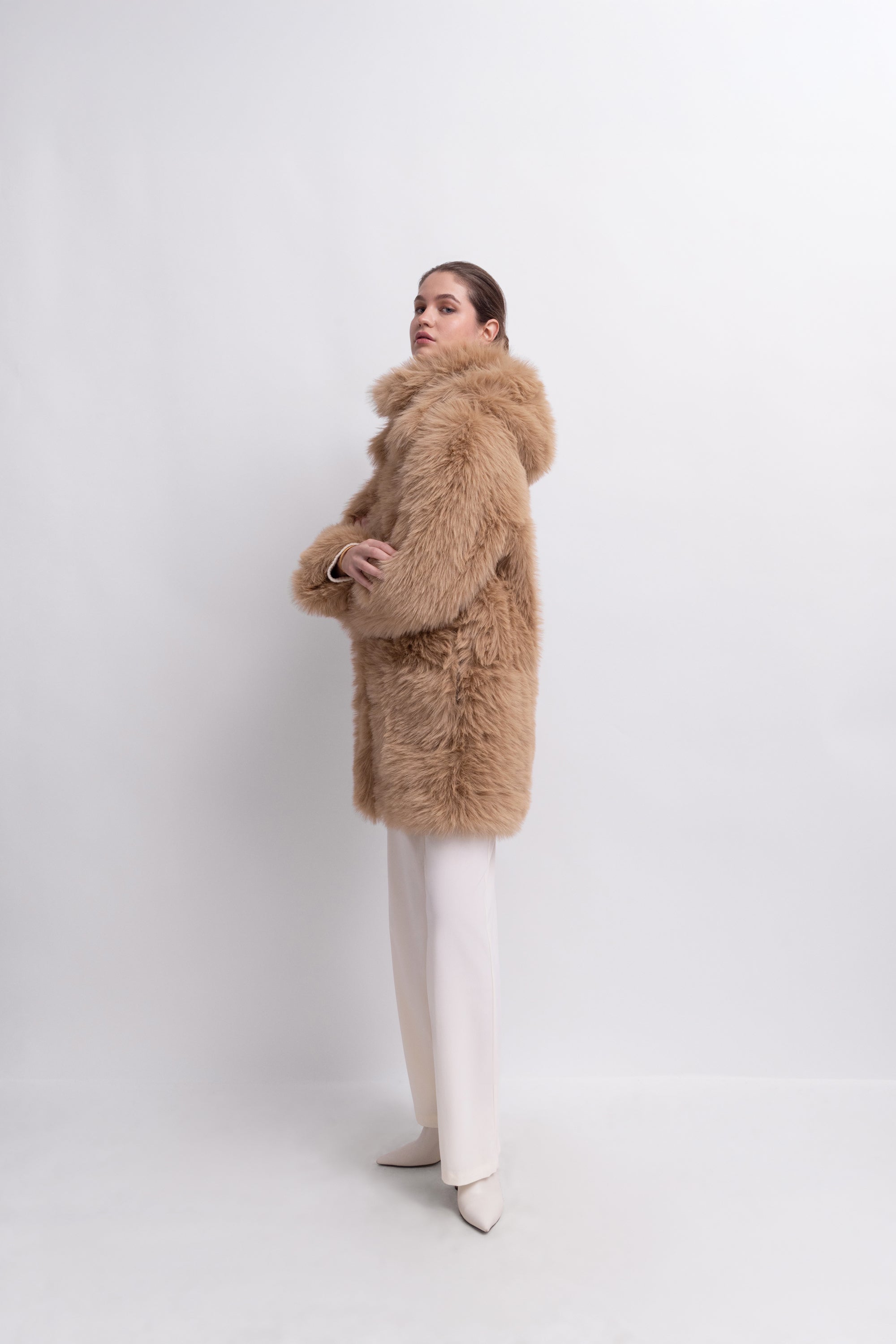 Reversible Duo Coat with Detachable Hood in Caramel