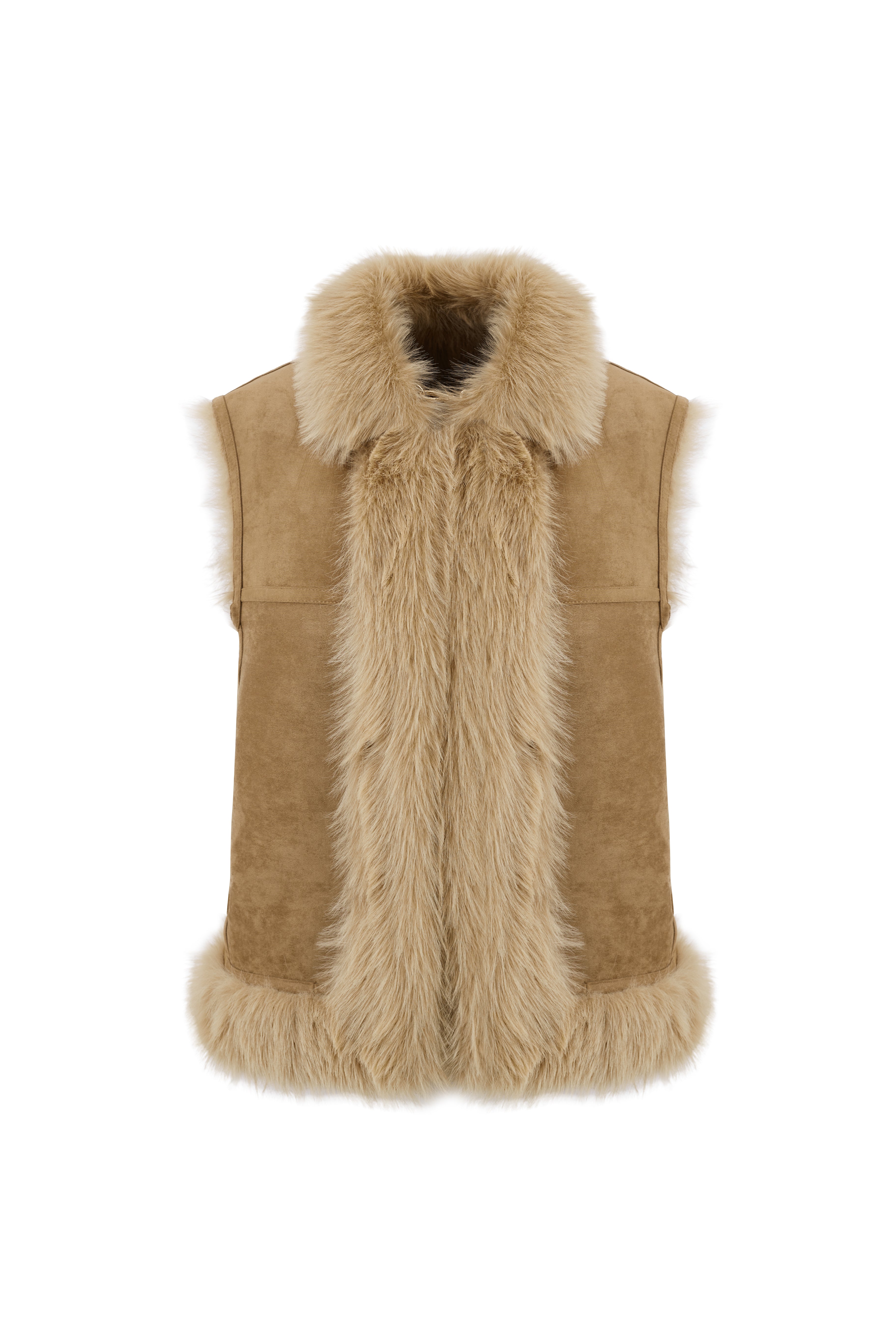 Reversible Faux Fur Gilet in Caramel