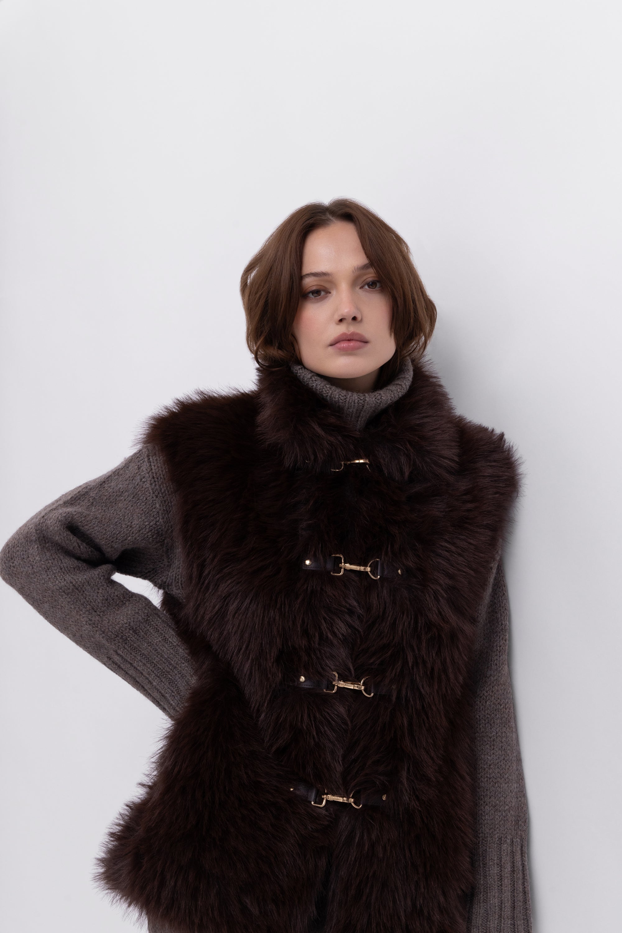 Reversible Faux Fur Gilet in Choc