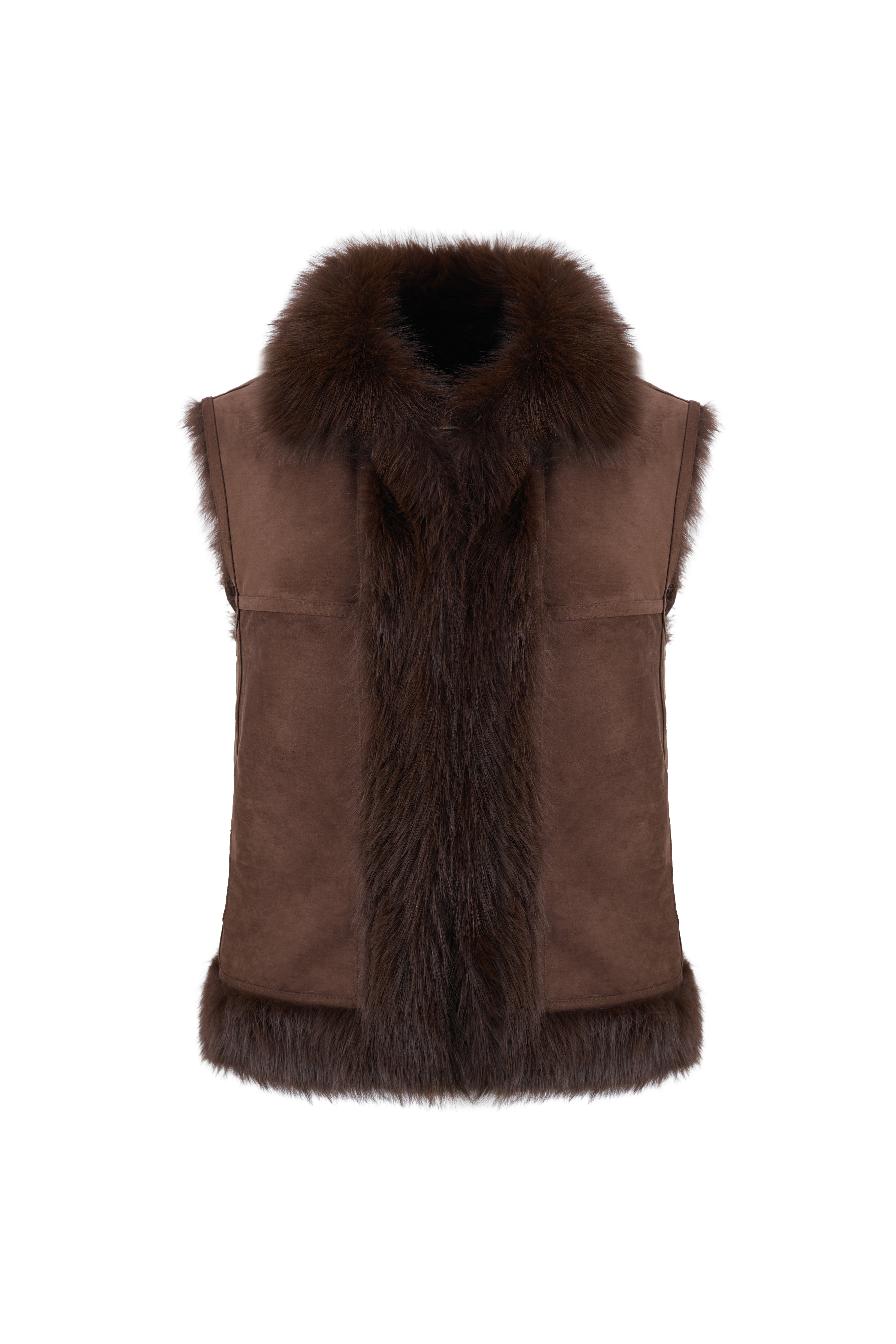 Reversible Faux Fur Gilet in Choc