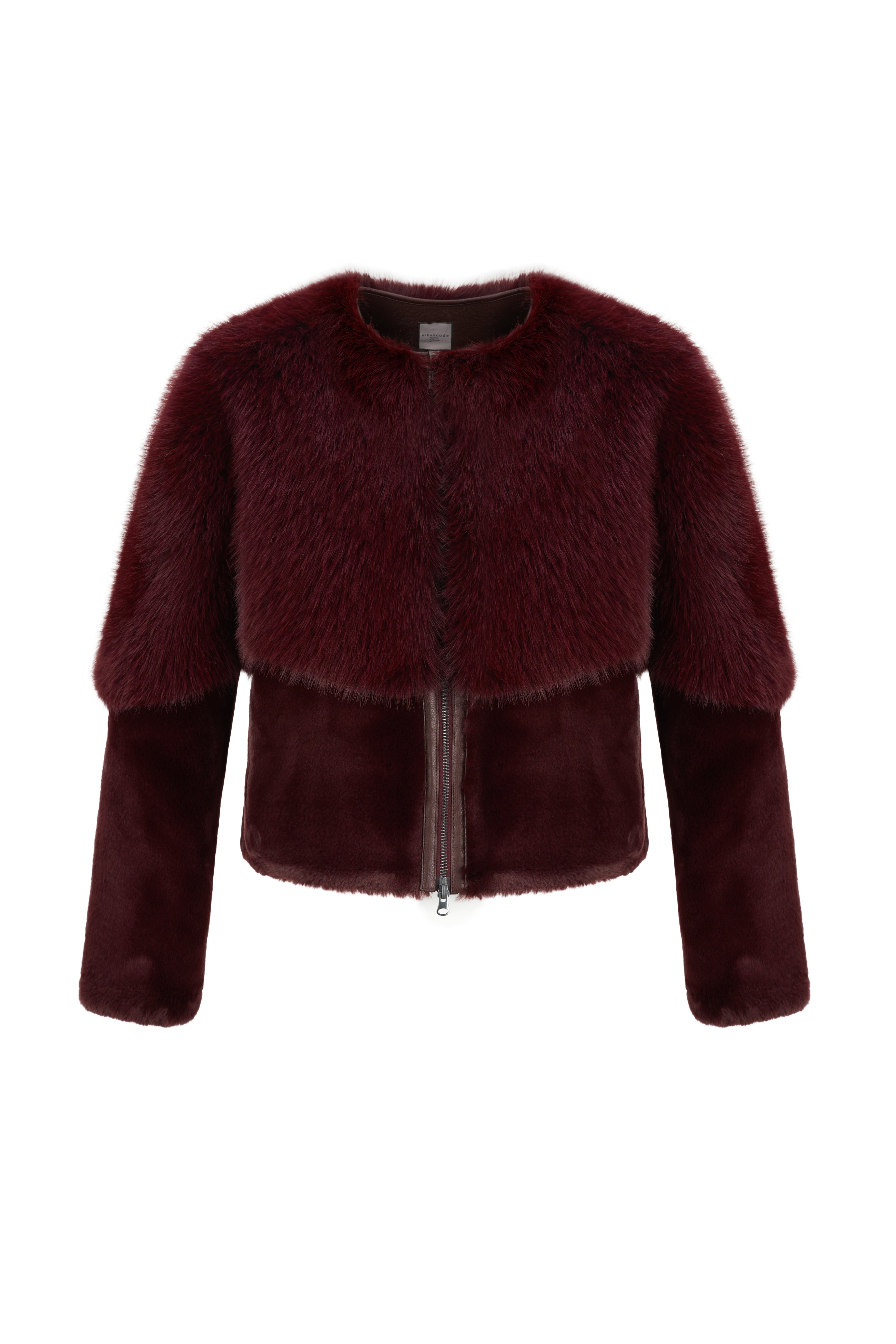 Collarless Blouson in Burgundy