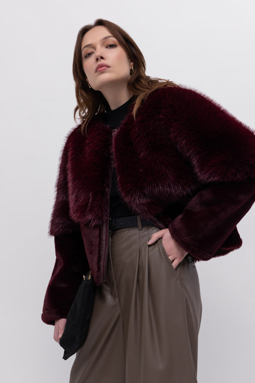 Collarless Blouson in Burgundy