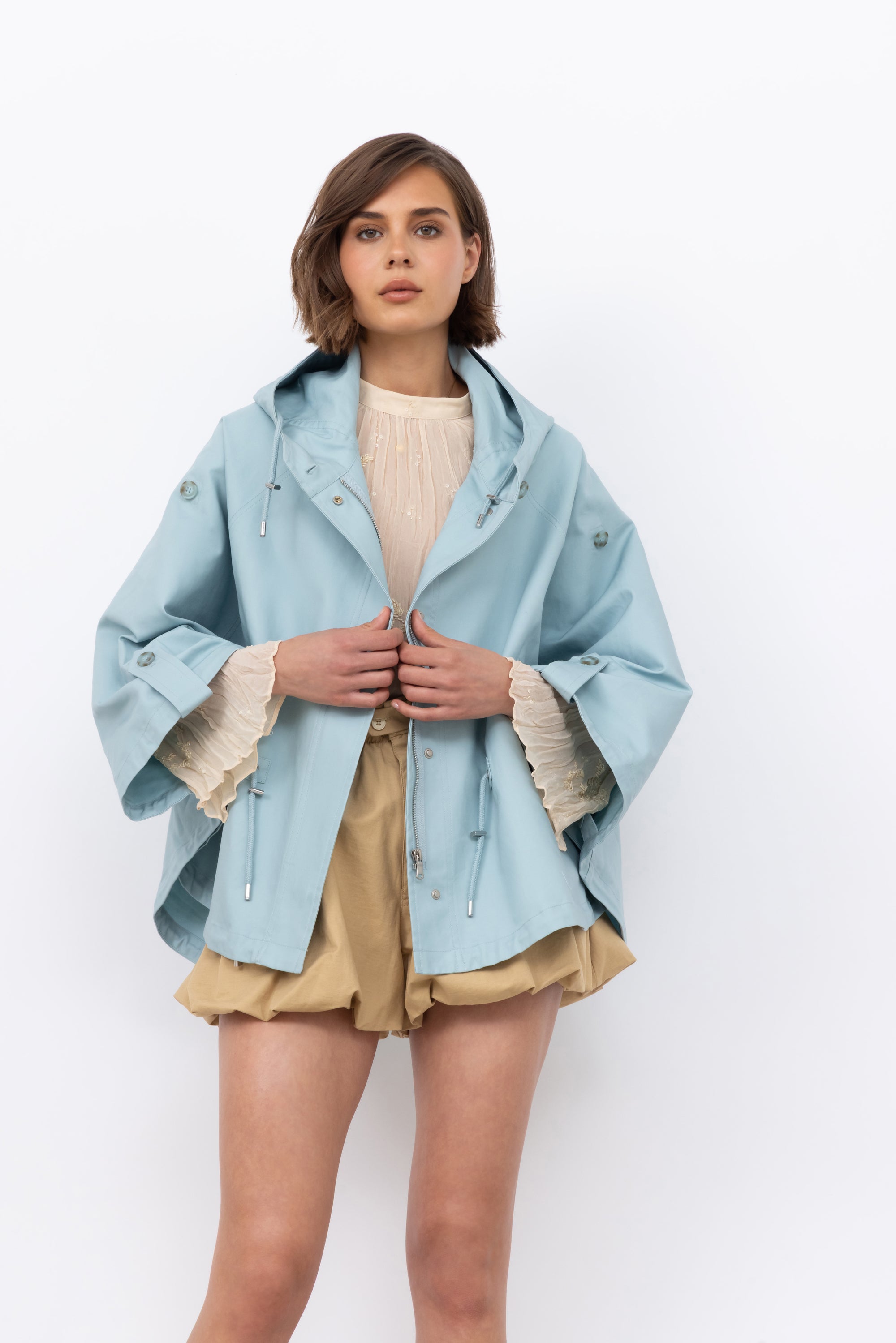 Shower Resistant Cape in Sky